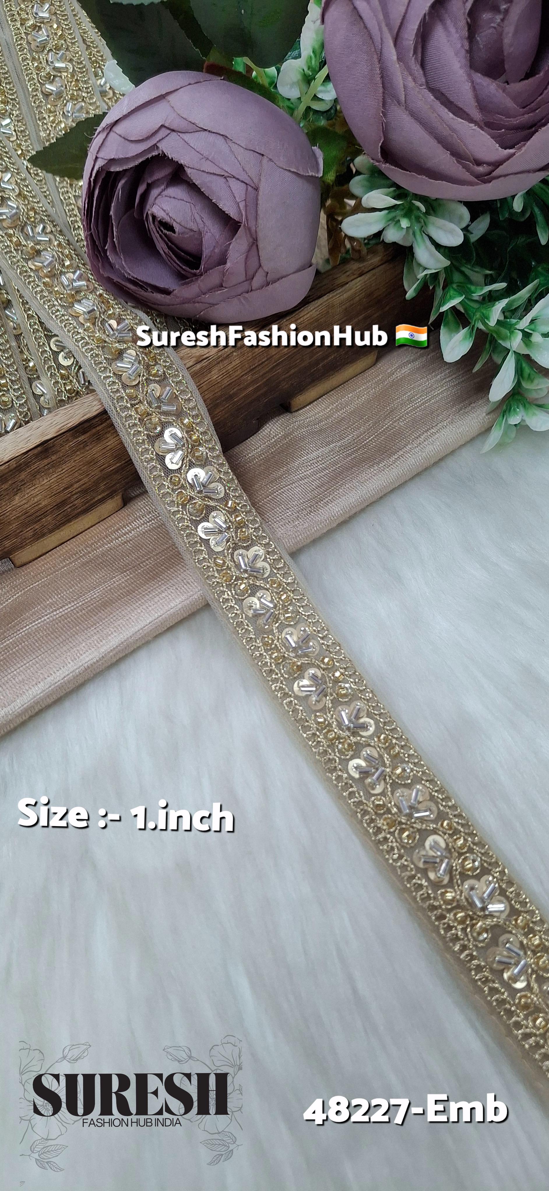Beige Pearl Embroidery Net Lace
