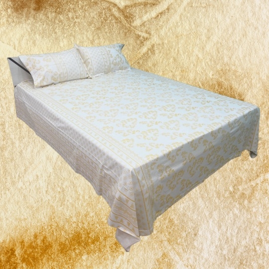 Boria Bistar | Boria Bistar 100% Cotton Twill Satin Pearl Printed Double Bedsheet with 2 Pillowcovers|1