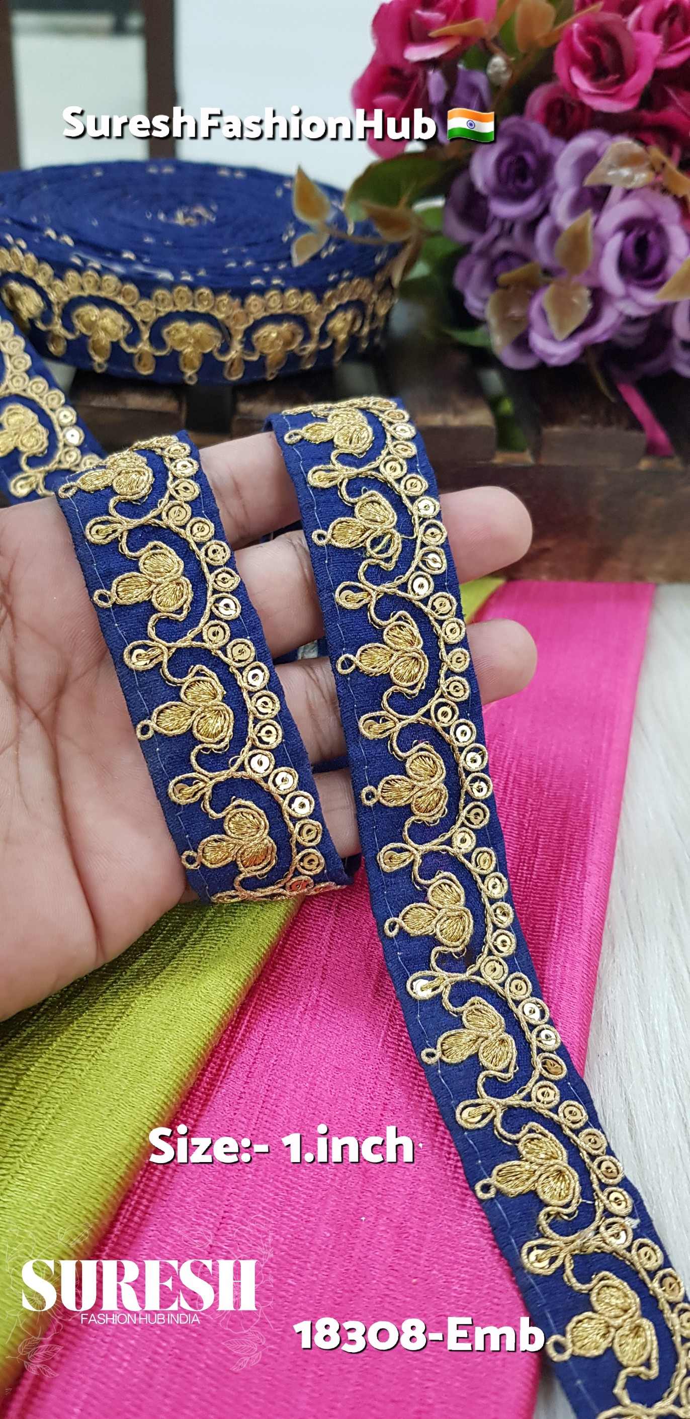 Navy Blue Sequin, Zari & Dori Embroidery Lace – 18308-Emb