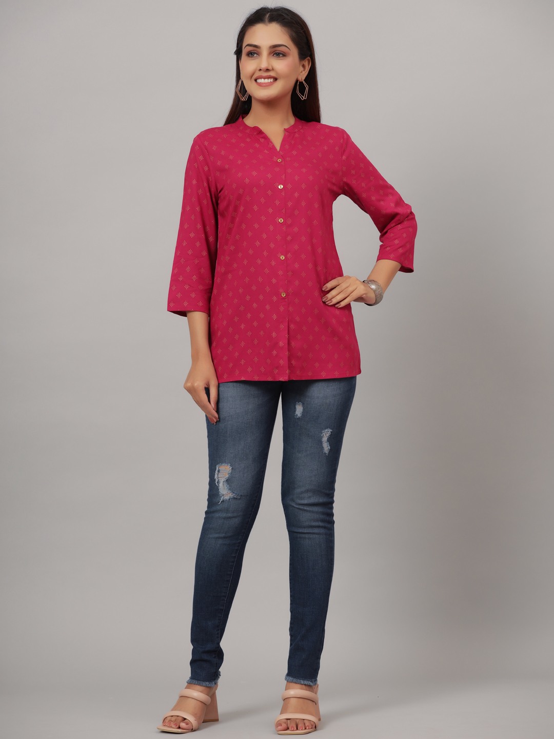 Pink Rayon Printed Straight Top