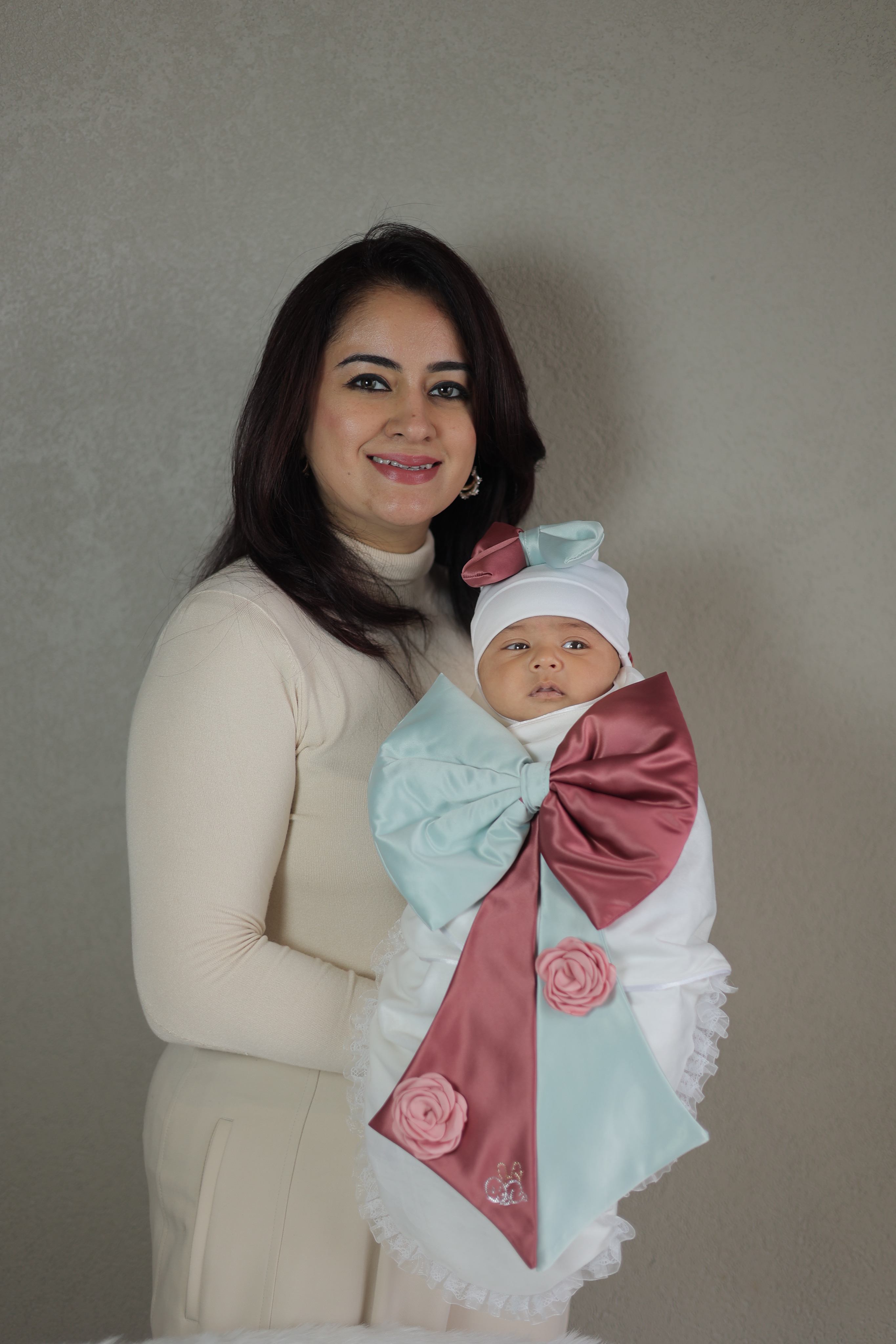 Mint Rose Bow Luxe Swaddle Set