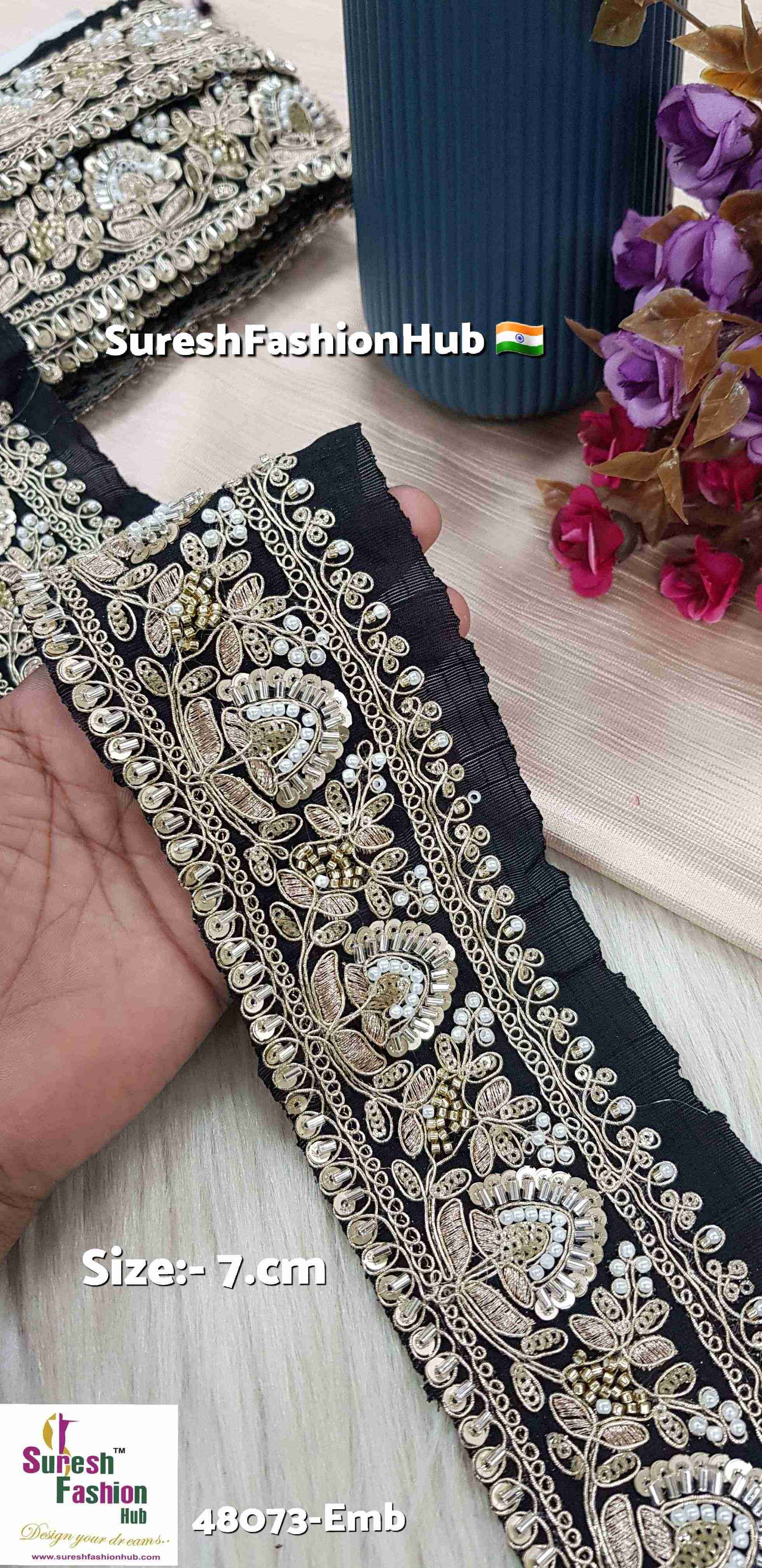 Black Pearl Gold Embroidery Floral Border Lace