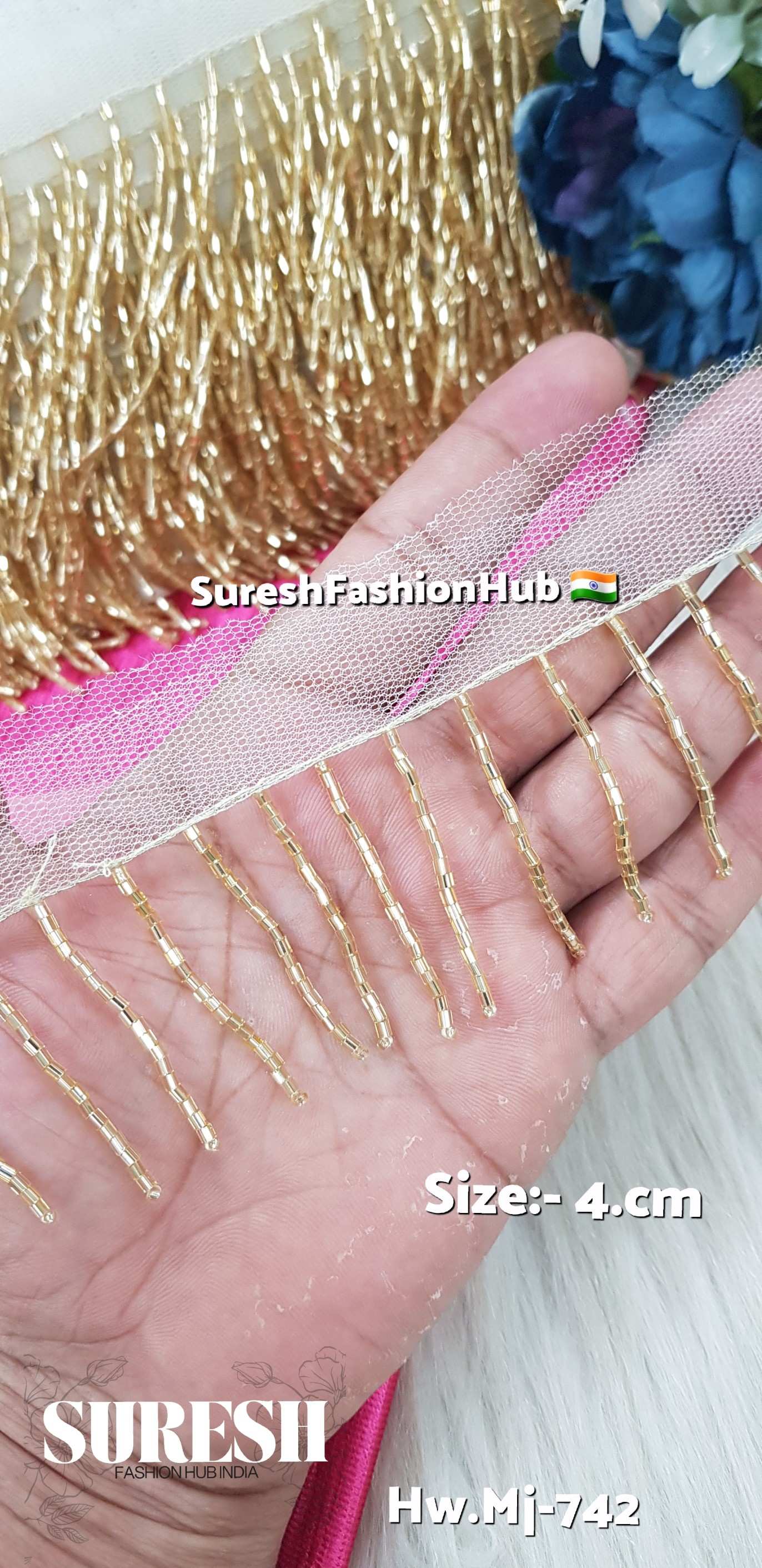 Antique Gold Cutdana Fringe Handmade Lace