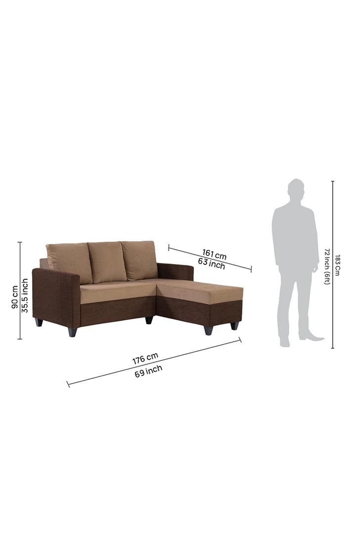 neudot Saya LHS Sectional Sofa for Living Room |4 Person Sofa| Premium Fabric with Cushioned Armrest | 12 Months Warranty| Solid Wood Frame| 4 Seater in Saya Duo Brown Color DIY(Do-It-Yourself)