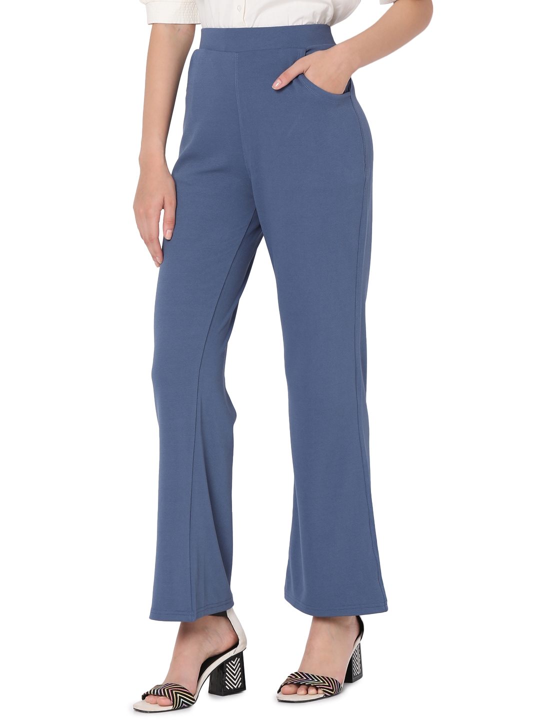 Smarty Pants | Smarty Pants women's cotton lycra bell bottom indigo blue formal trouser 1