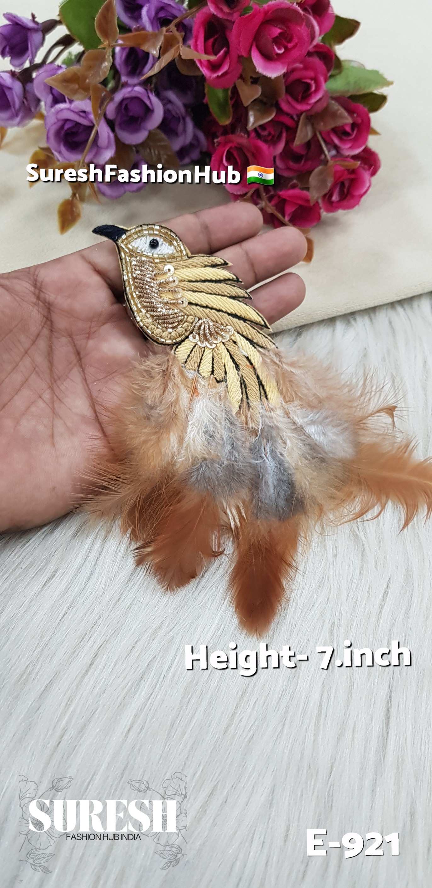 E-921 Beige  Left Side Bird Feather Patch