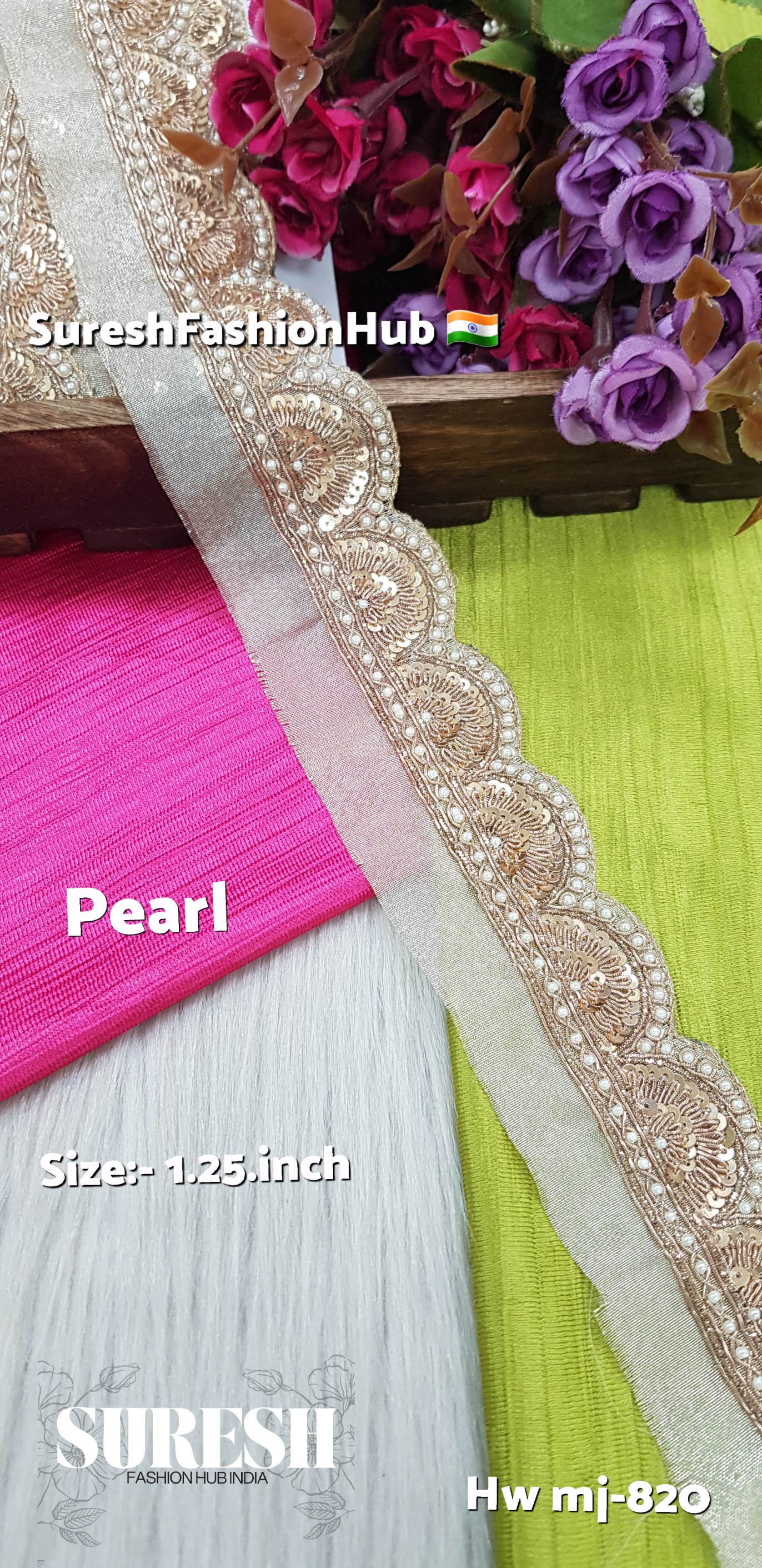 Mj-820 Pearl Gold Handmade Zardosi Organza Lace