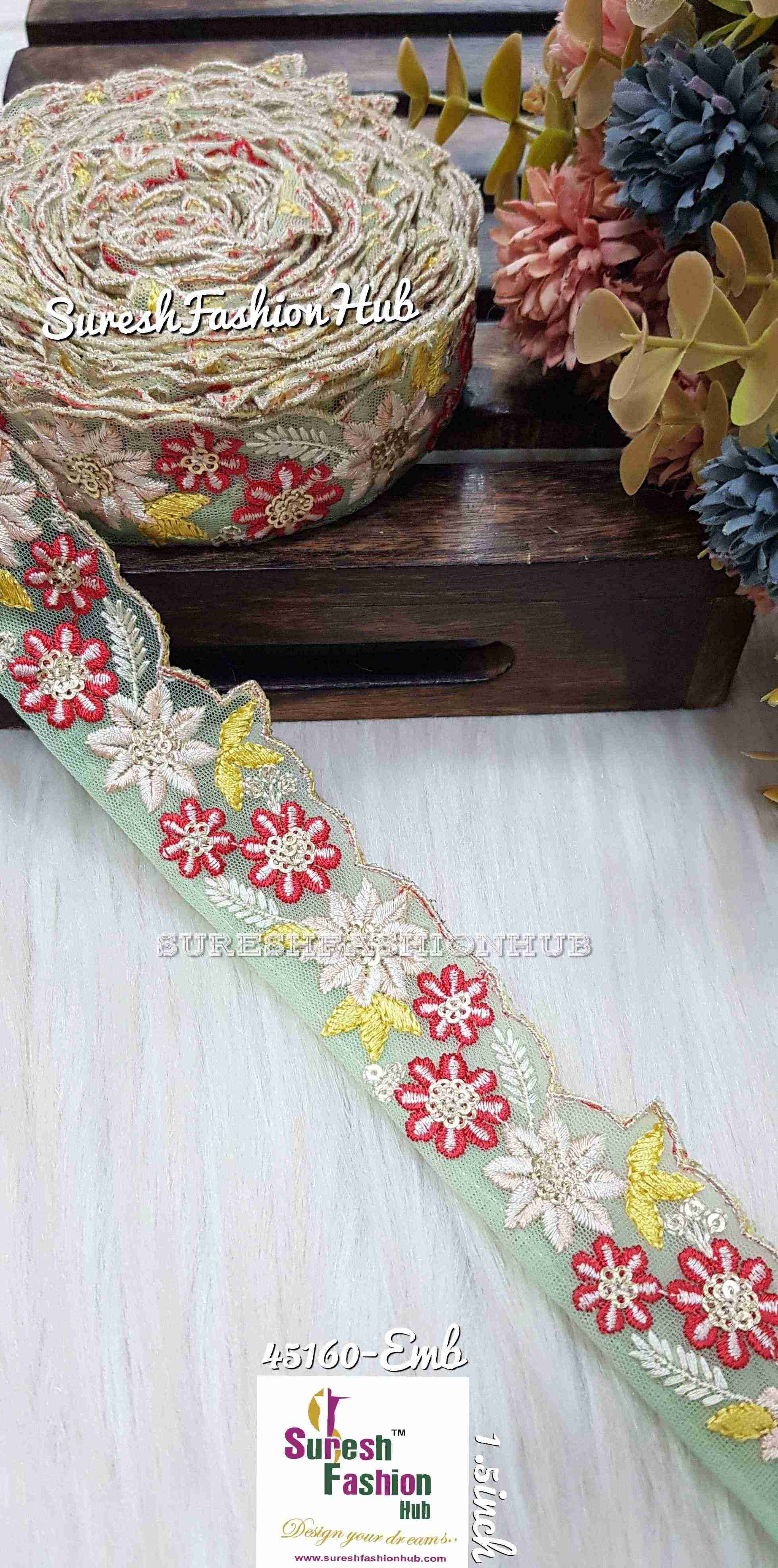 Sea Green Vibrant Net Symphony Lace - One Side Embroidery