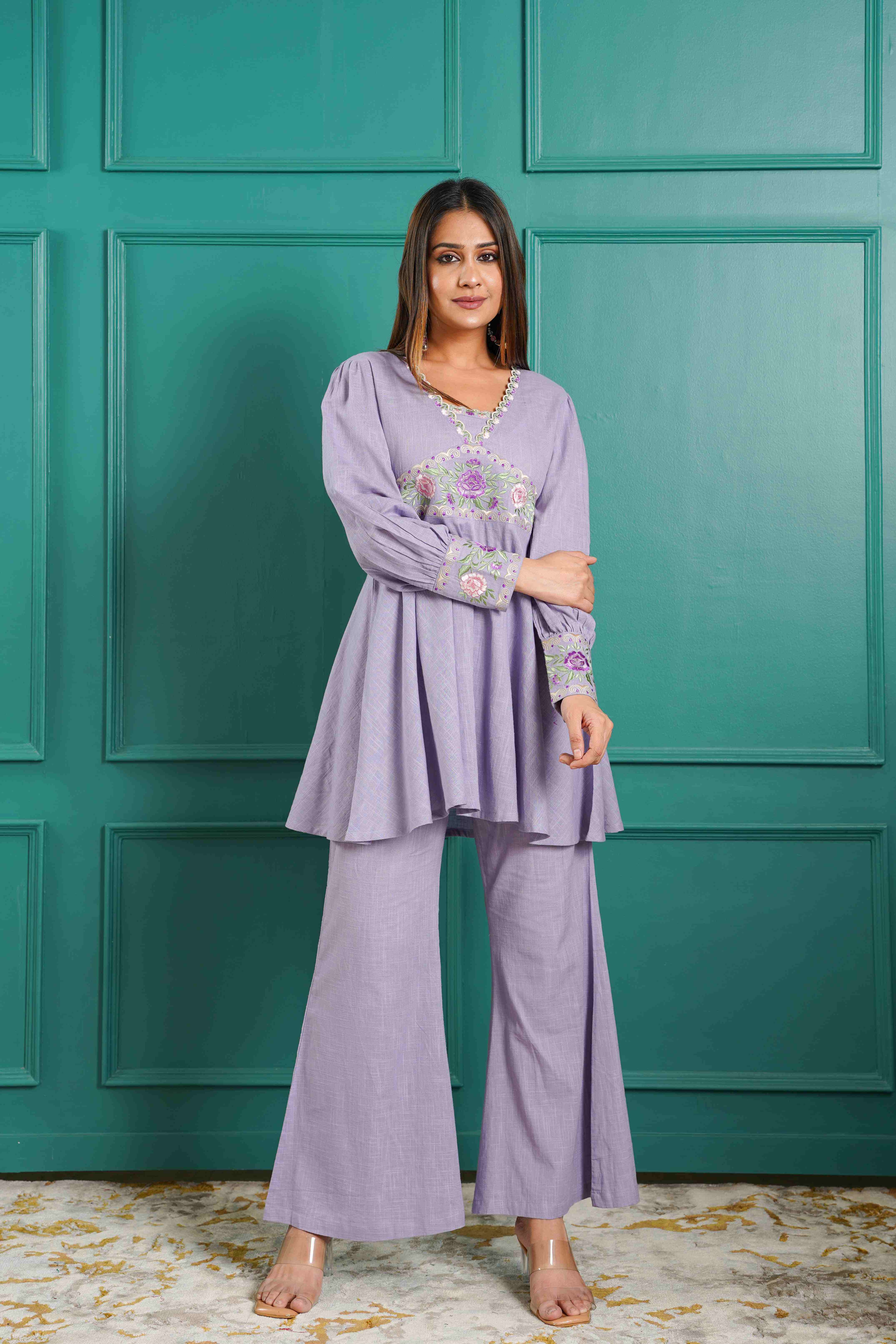 LAVENDER EMBROIDERED CO-ORD SET
