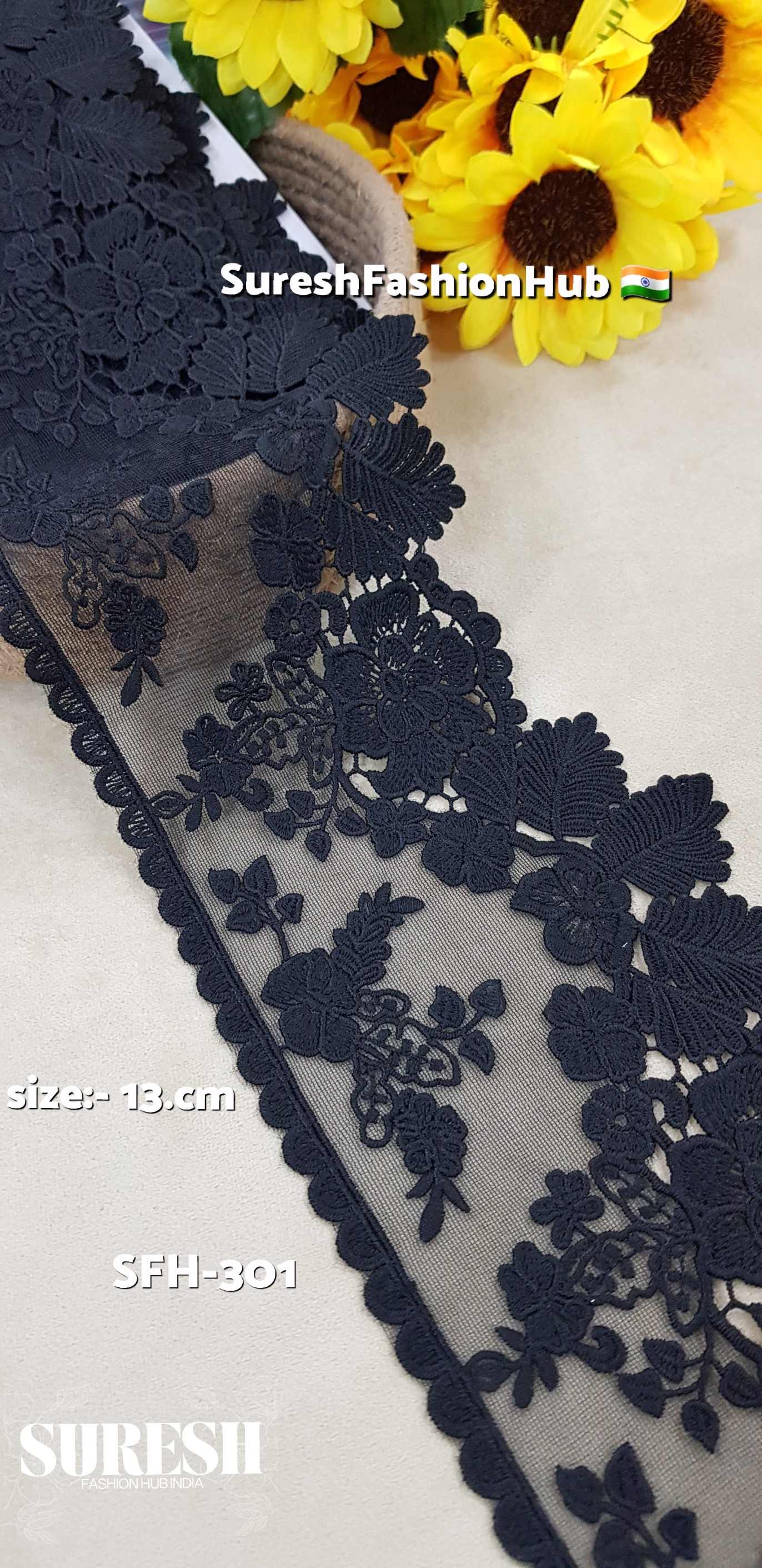 Black One-Sided Organza GPO Lace with Transparent Sequins