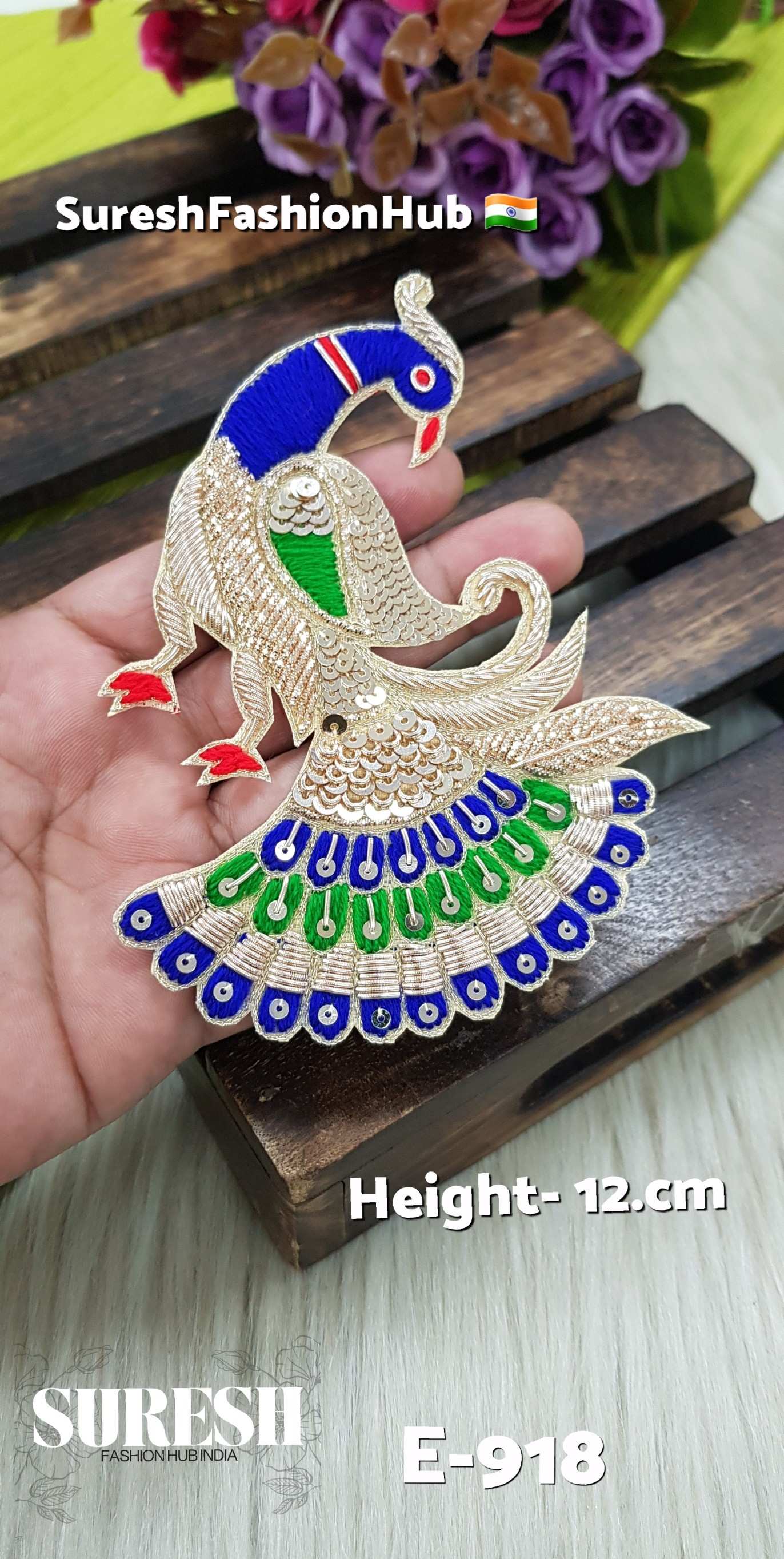 Handmade Peacock Patch – Right Side Facing – Design No. E-918