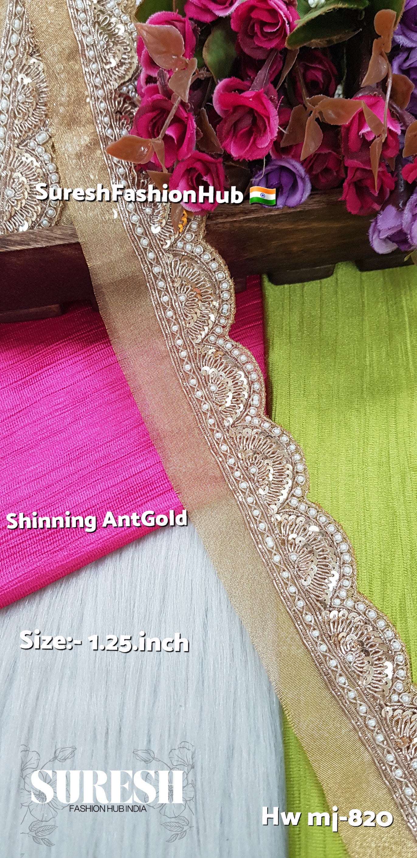 Mj-820 Shining Antique Gold Handmade Zardosi Organza Lace