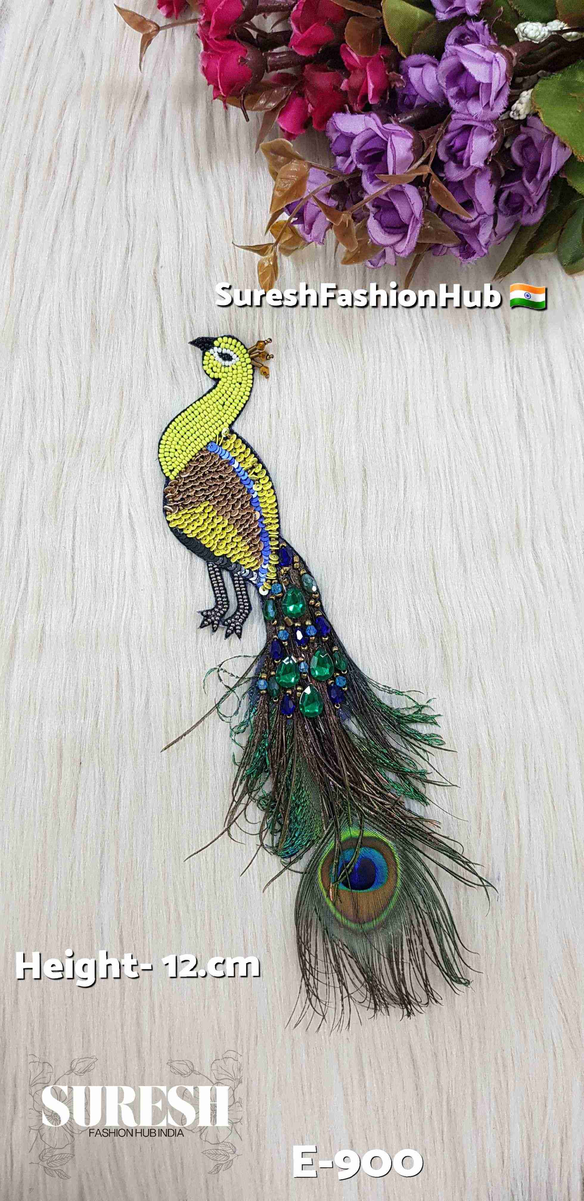 Lime Green Peacock Patch – Left Facing | E-900