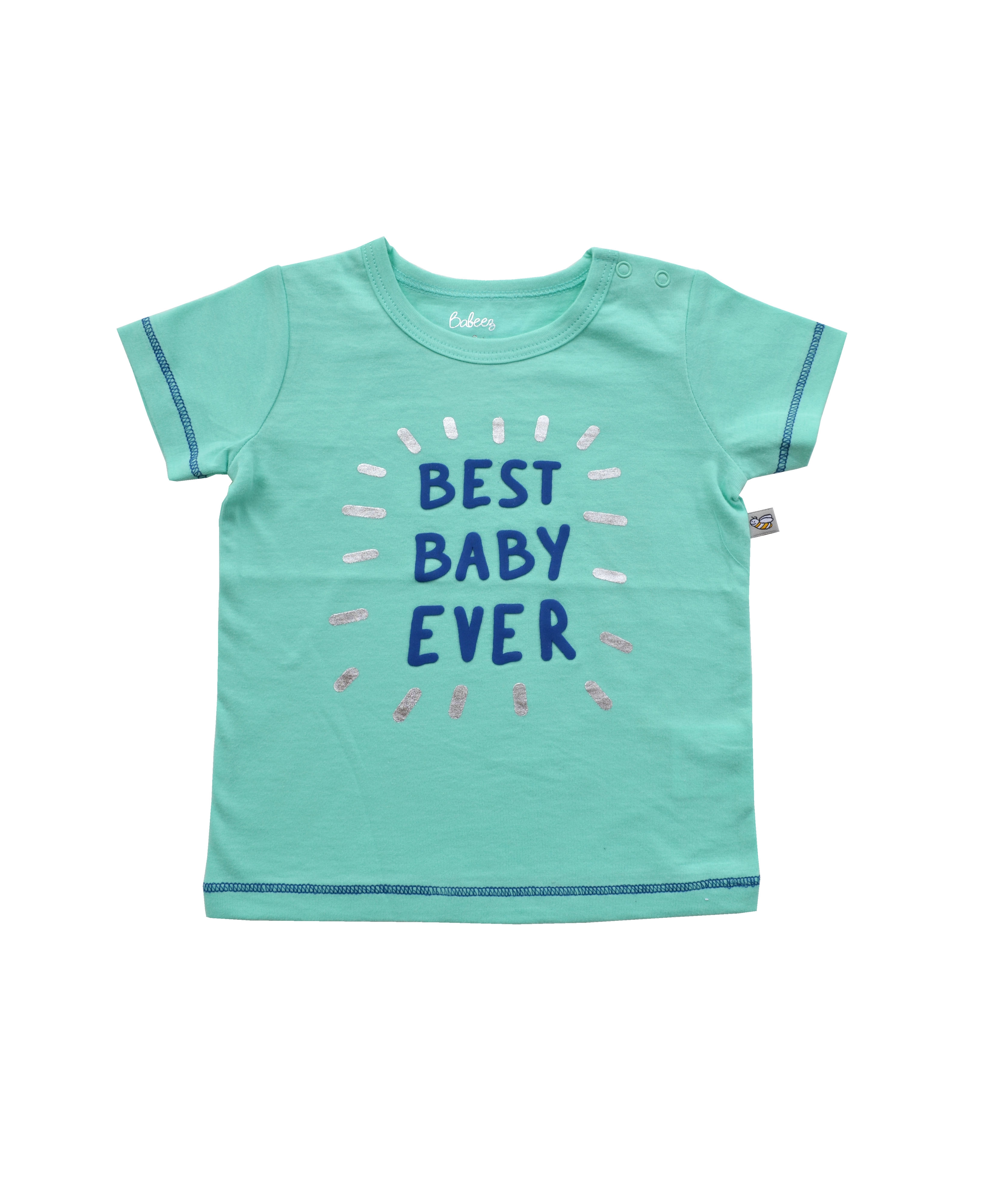 Babeez | Green Short Sleeves T-Shirt With Best Baby Ever Print On Chest (100% Cotton Jersey) undefined