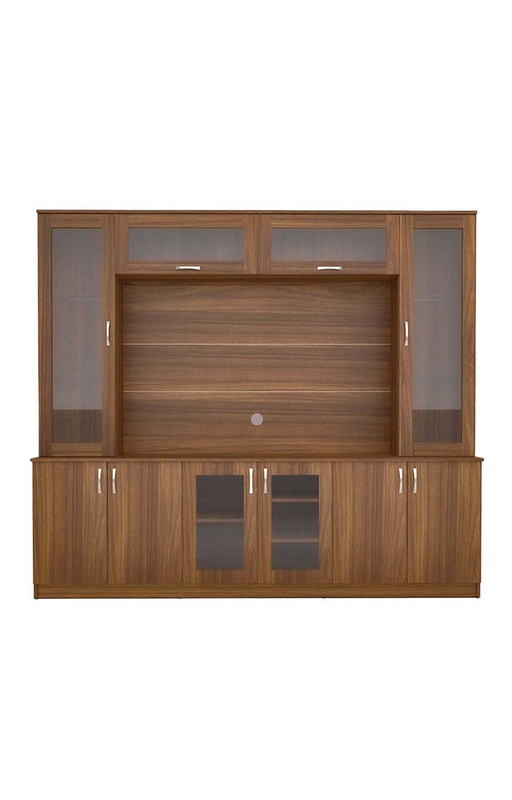 NEUDOT Dizi Engineered Wood TV Entertainment Unit - Brown | TV Unit for Living Room | TV Cabinet with 10 Door & Open Shelf Storage, TV Console | 1 Year Warranty