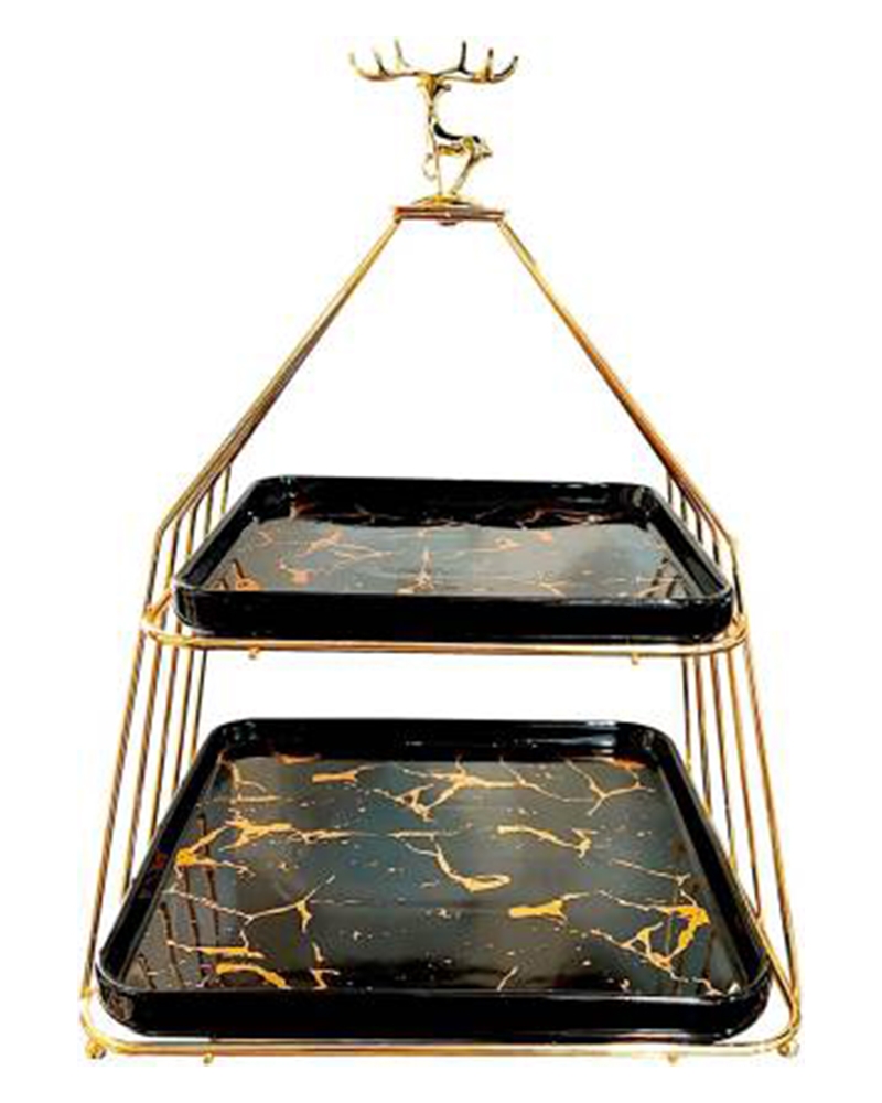 Order Happiness | Order Happiness Gold & Black Ceramic and Metal Stand Tray Serving Set (Pack of 2) 0