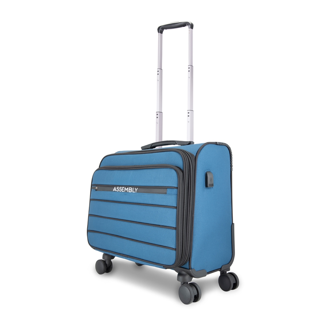 Small Cabin Luggage Trolley Bag (17 inch) - Overnighter Trolley | USB Charging Port | 4 Wheels - Blue