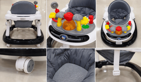 Steelbird Baby Walker with Push Handle and Toy Tray (Black & White)