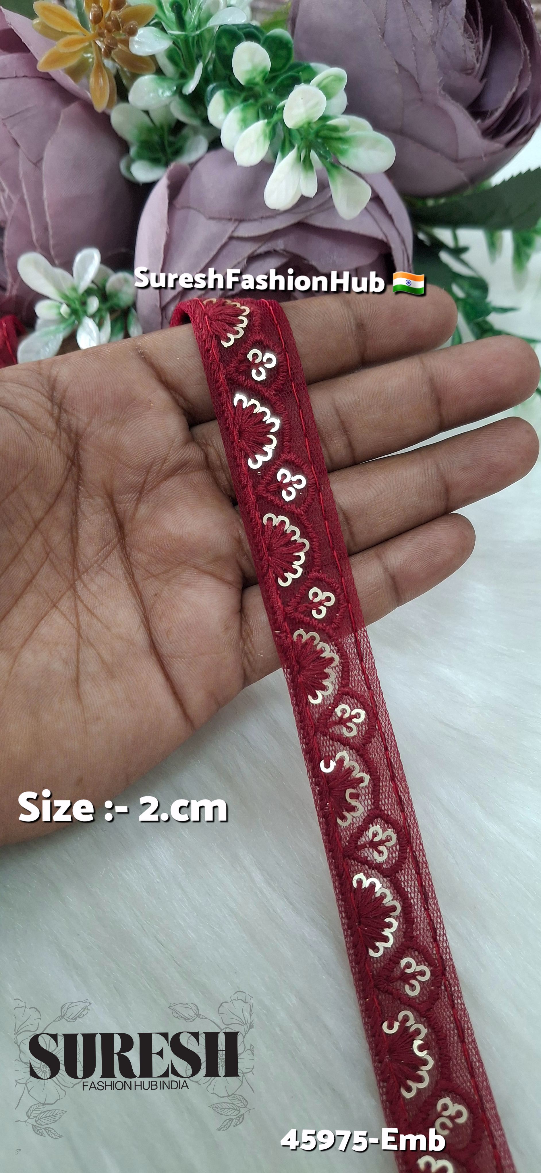 Maroon Tone-on-Tone Net Embroidery Lace