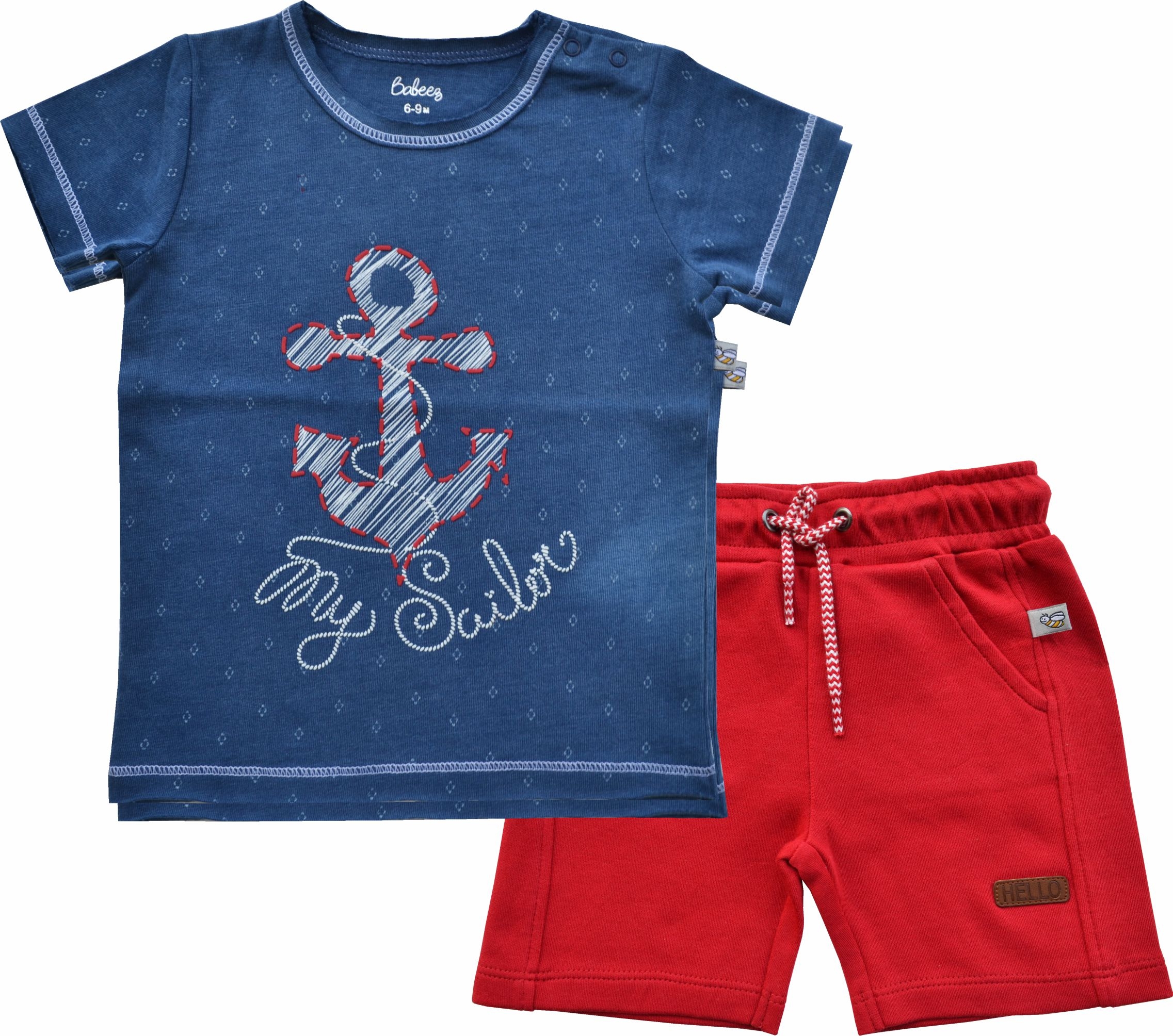 My Sailor print on Denim Look T-Shirt+Red Shorts Set (100% Cotton Single Jersey)
