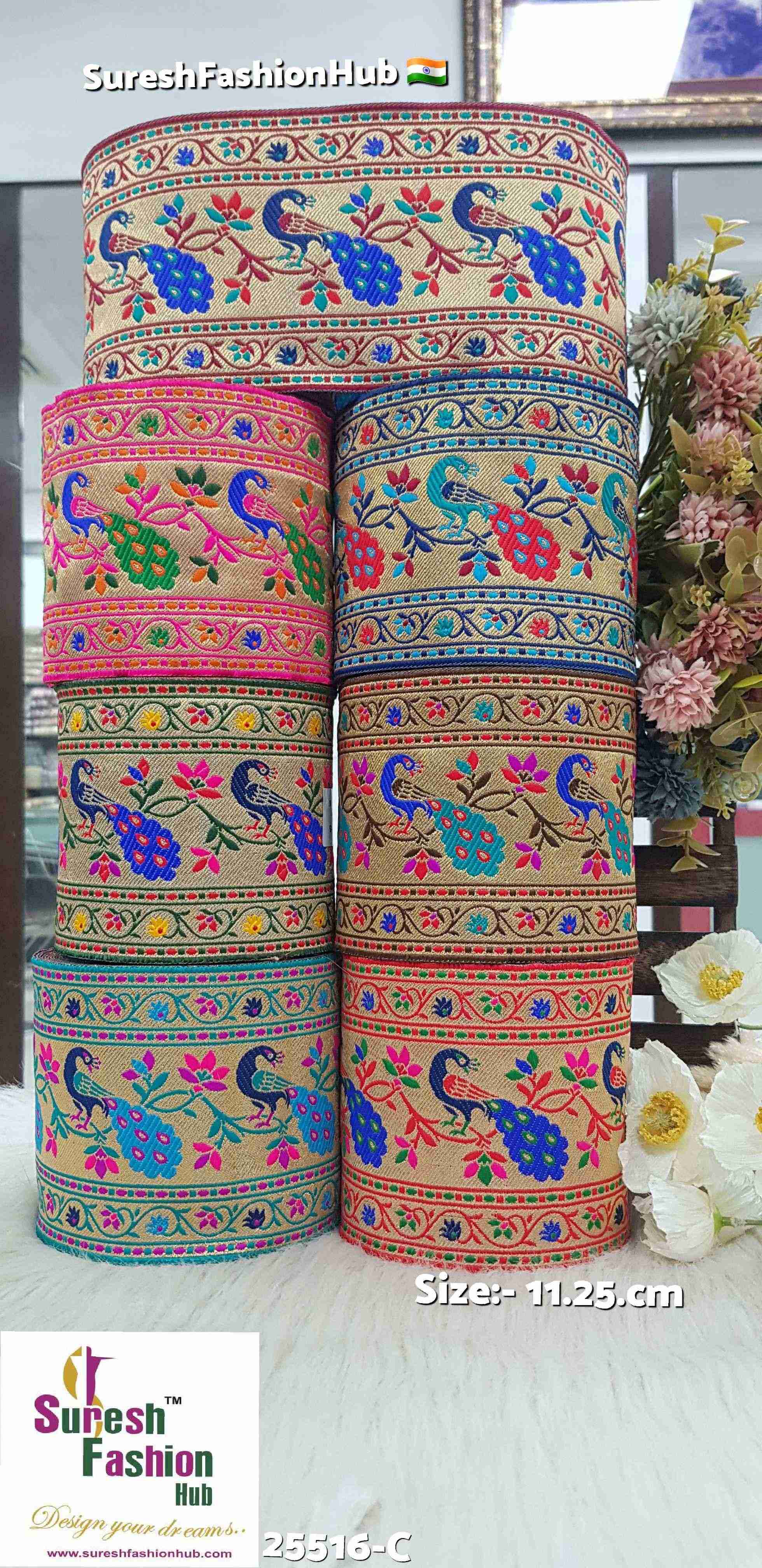 Peacock Floral Banarasi Brown+Red  Border Lace