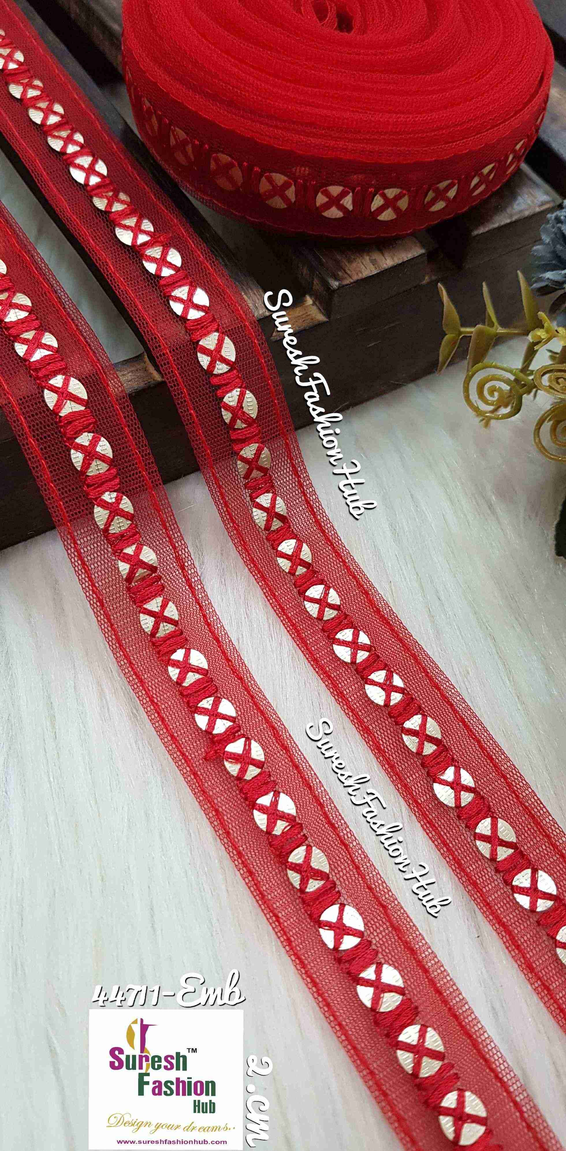 Red Net Touch Sequin Thread Lace
