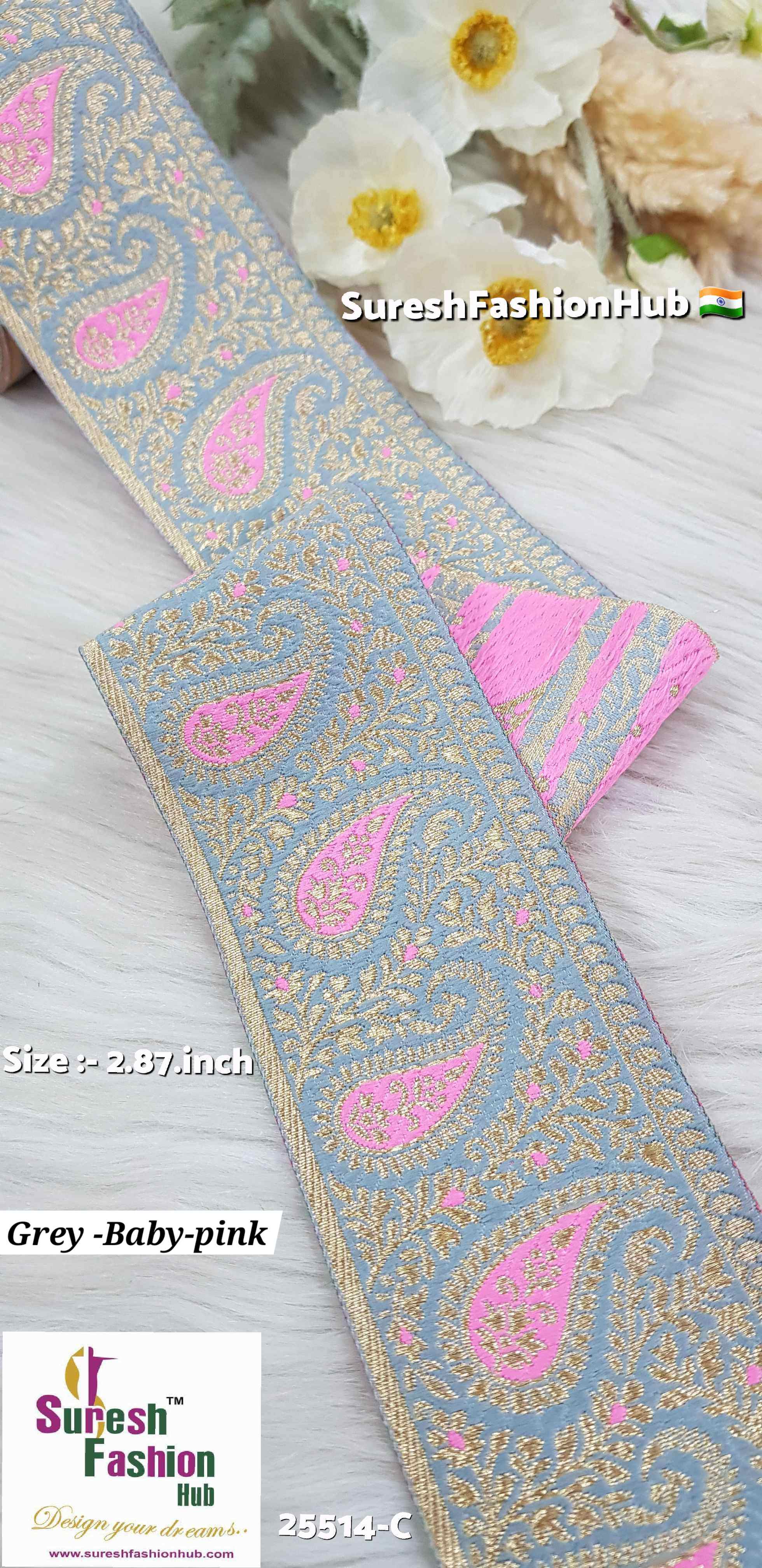 Grey-Baby Pink Keri Floral Banarasi Lace