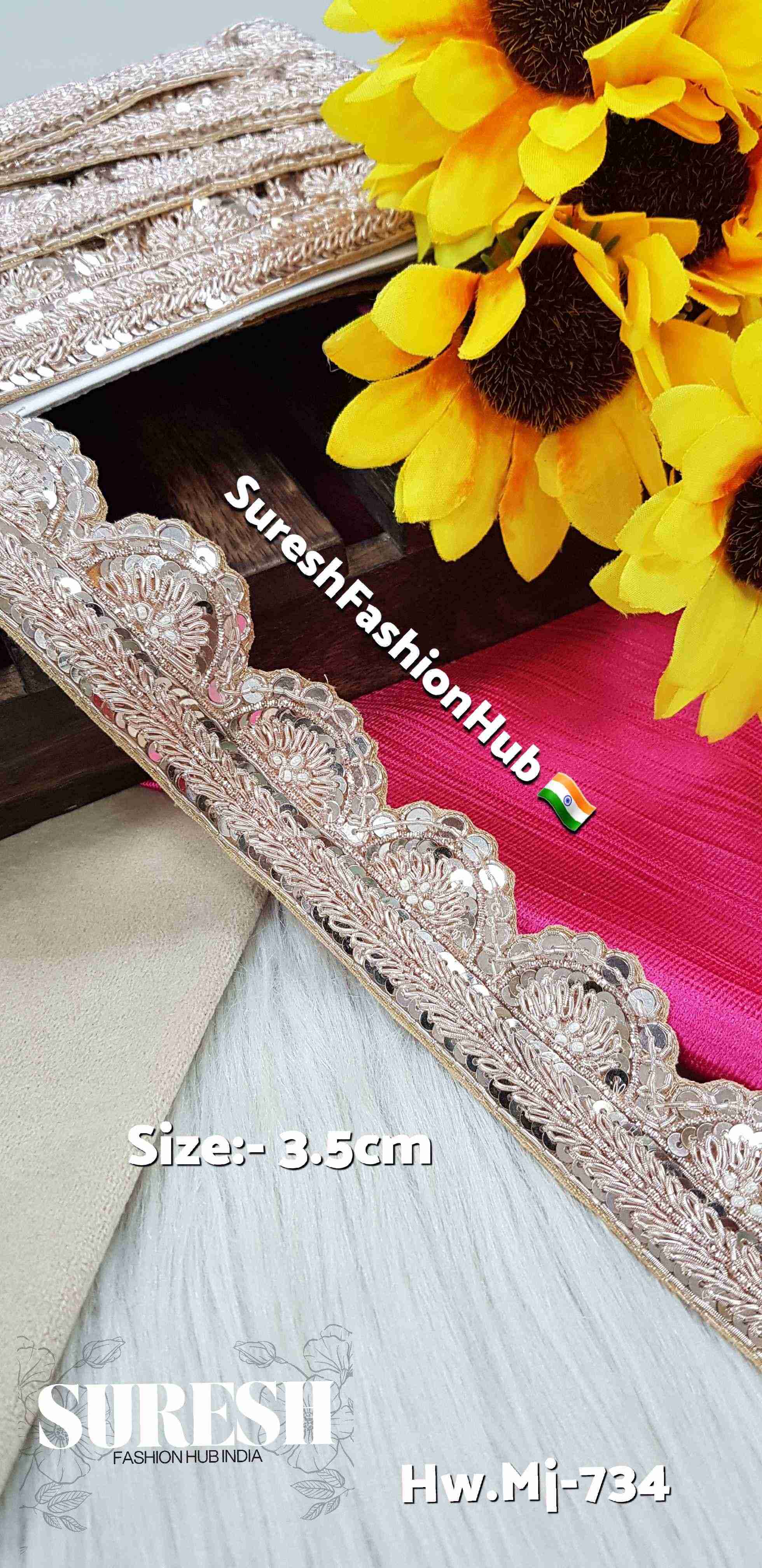 Rose Gold Handcrafted Zardozi One-Side Scalloped Cutwork