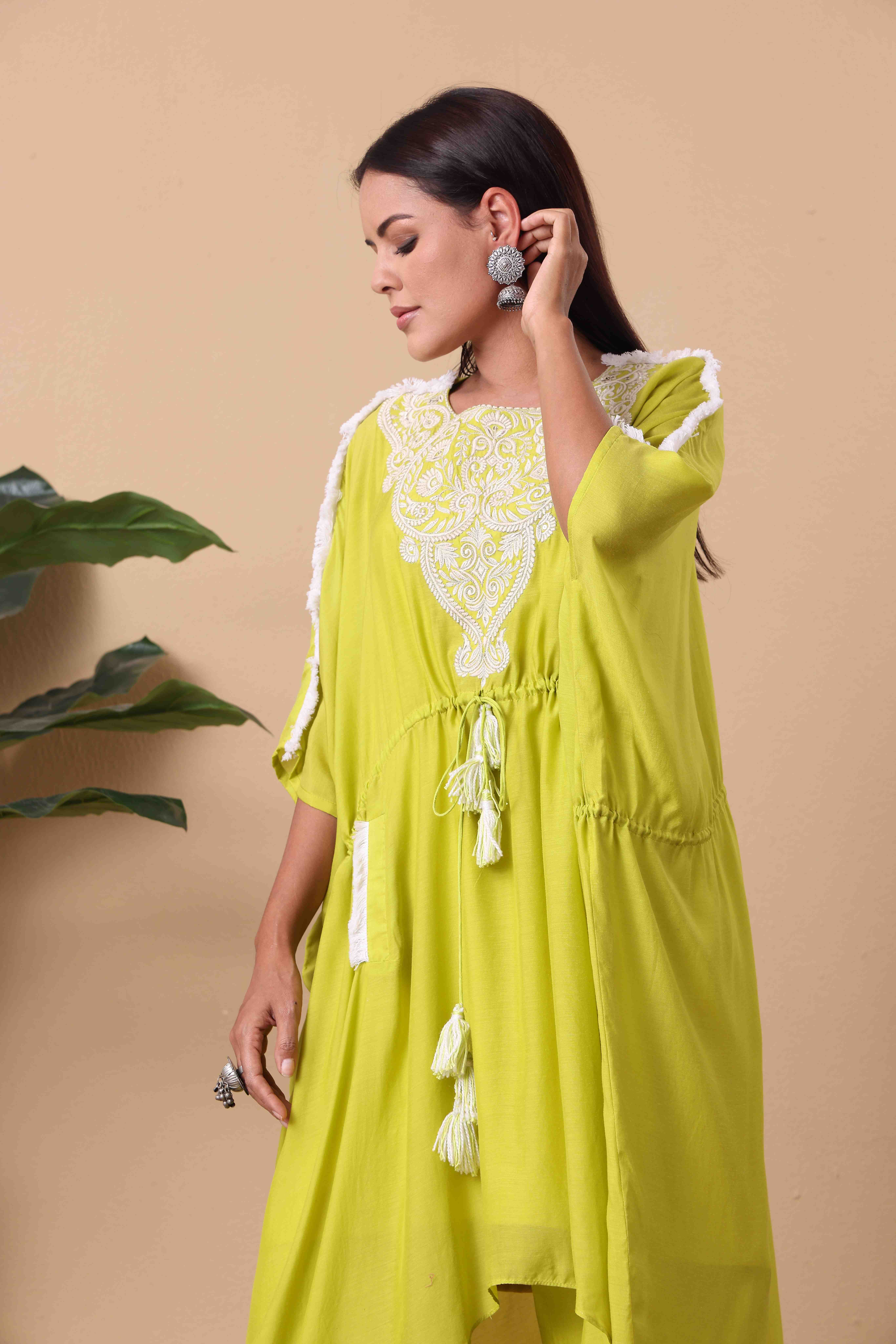 Lime Green Dhoti Style Kaftan set