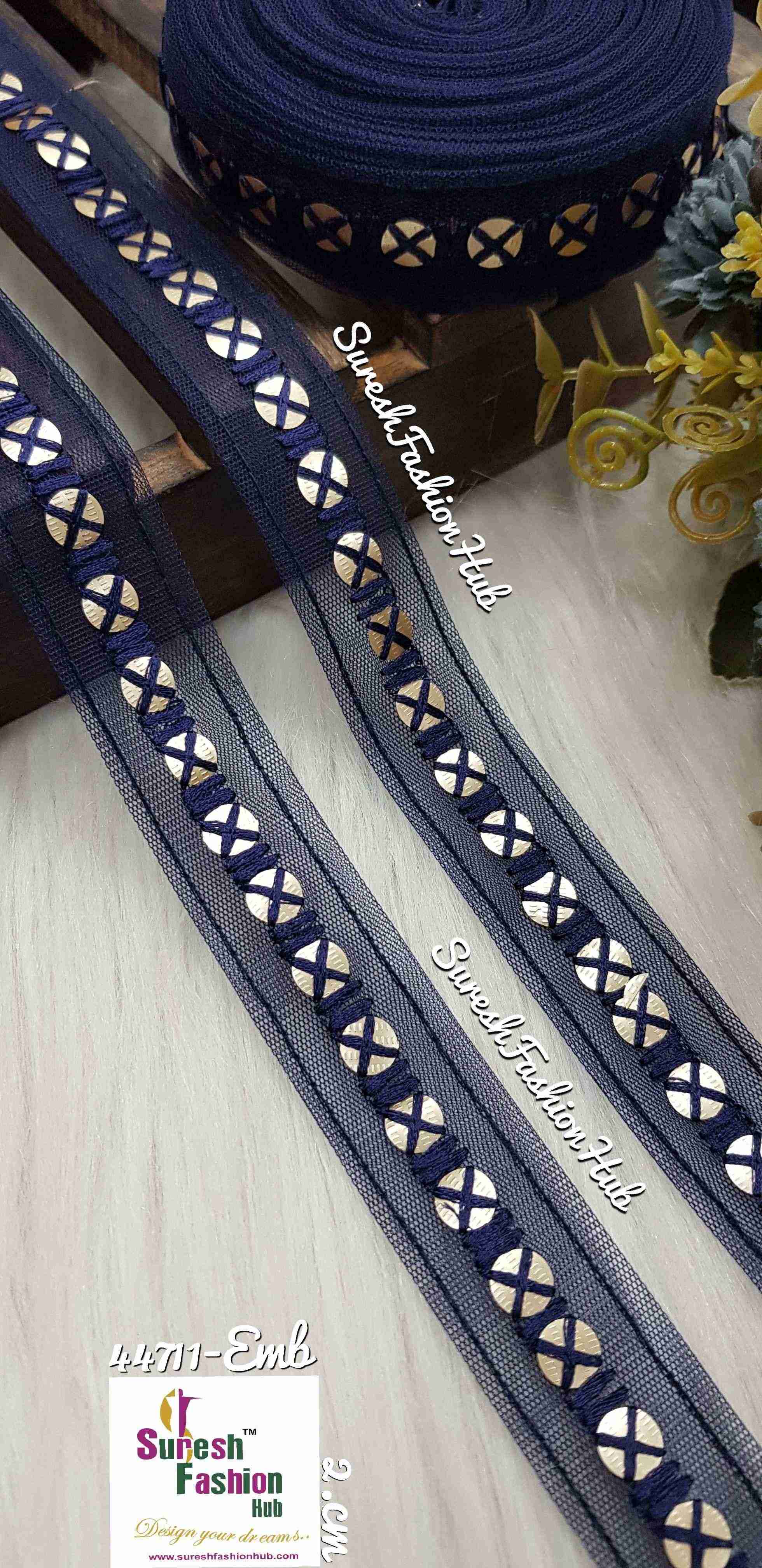 Neavy Blue Net Touch Sequin Thread Lace