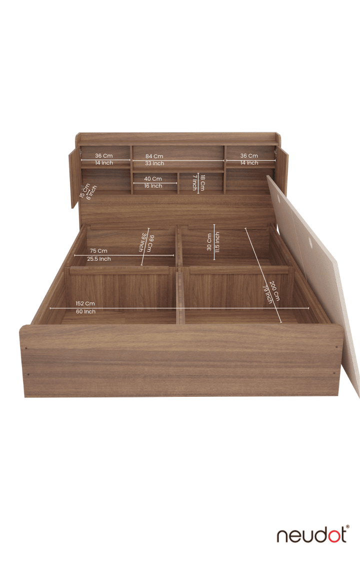 Sakura Rattan Box & Headboard Storage Bed - Queen, Leon Teak Finish