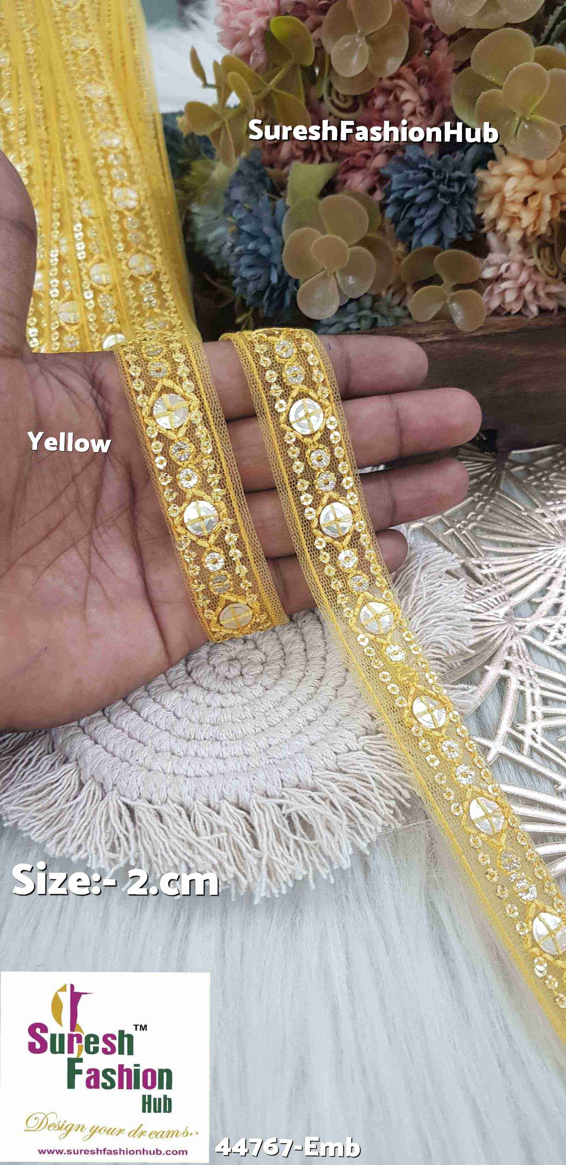 Yellow Net Embroidered Lace