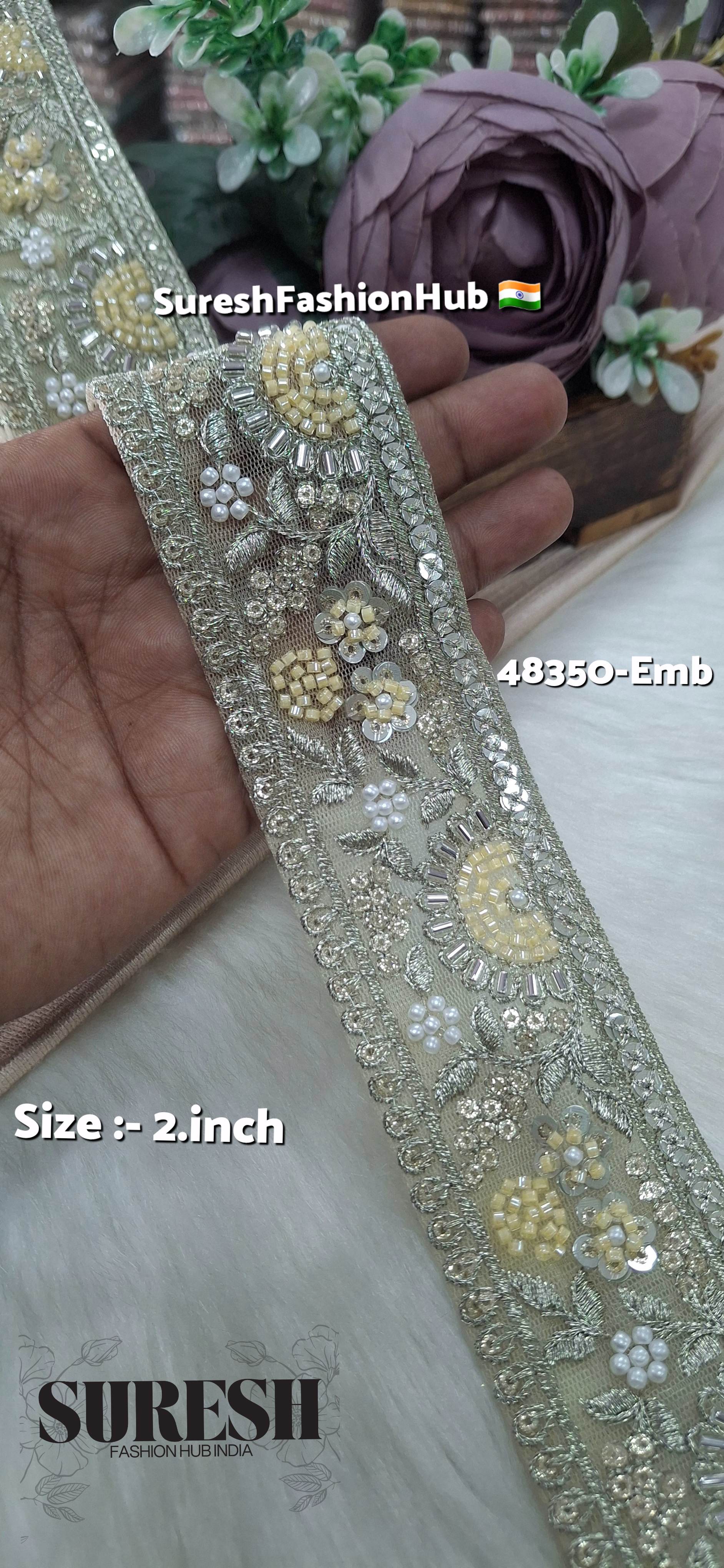 Yellow PearlGlow Floral Net Embroidered Lace