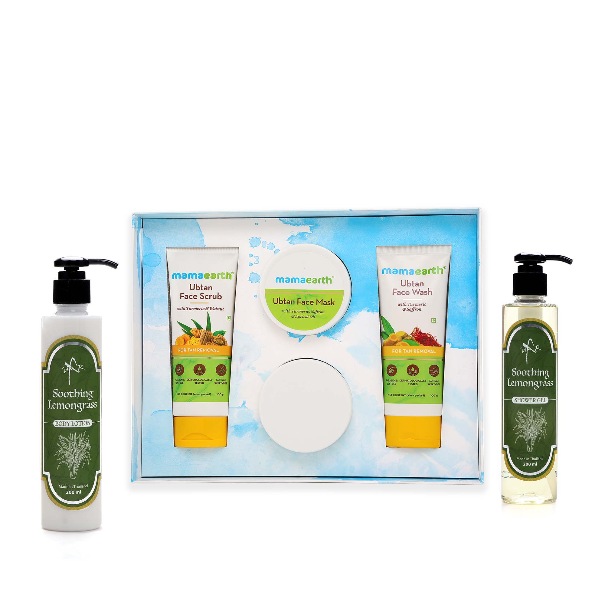 Mamaearth | Mamaearth Ubtan De-Tan Kit with UXR Soothing Lemongrass Body Wash 200ml & Soothing Lemongrass Shower Gel 200ml 0