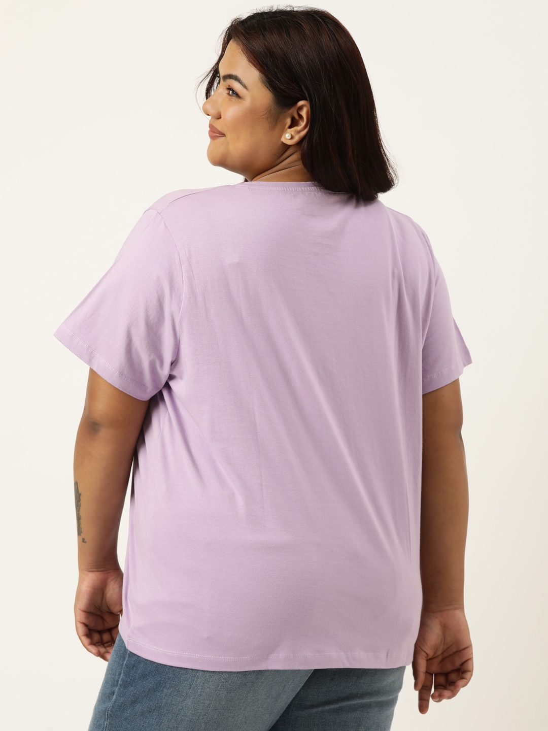 Plus Size Purple Graphic Printed Round Neck Bio Wash tshirt For women