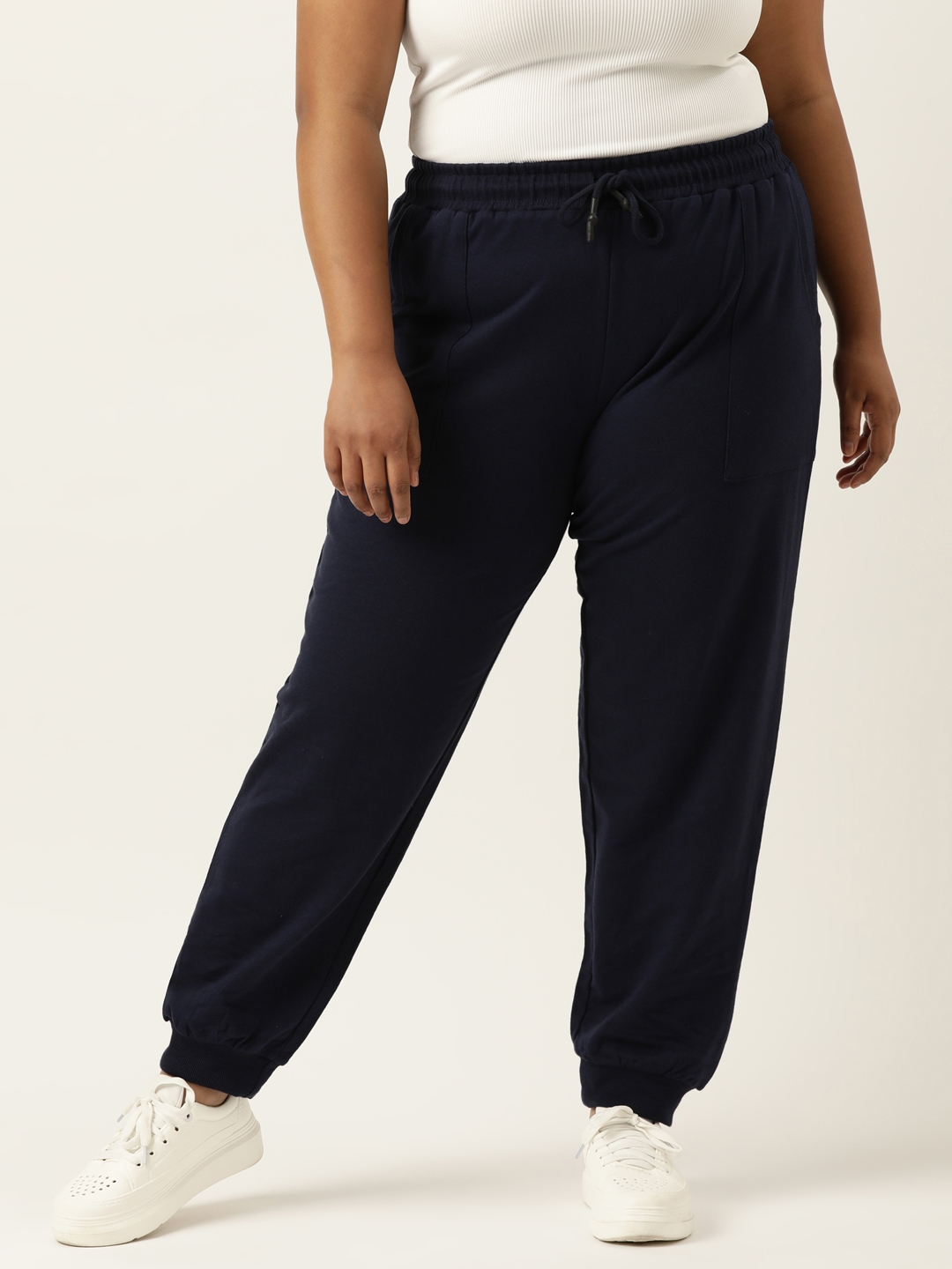 Marca Bold | Plus Size Navy Cotton Jogger With Cuff For Women