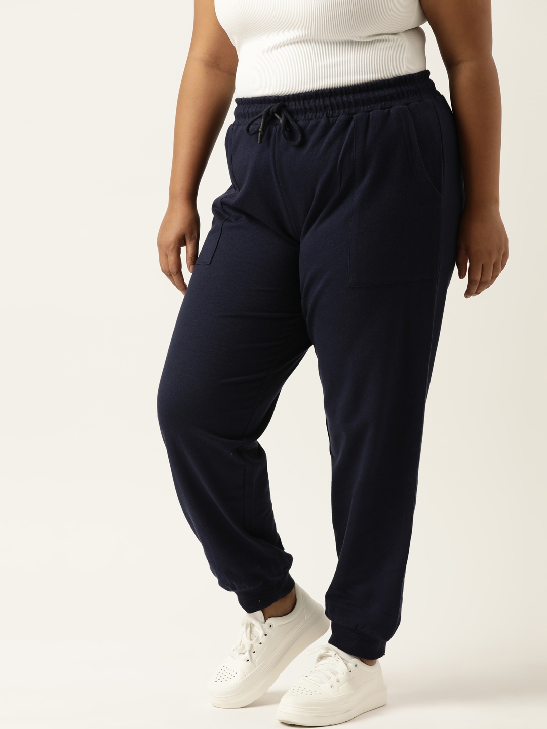 Plus Size Navy Cotton Jogger With Cuff For Women