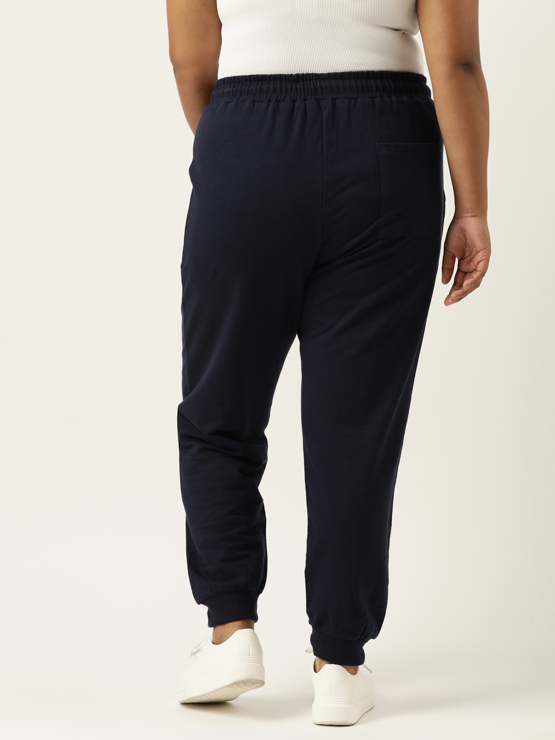 Plus Size Navy Cotton Jogger With Cuff For Women
