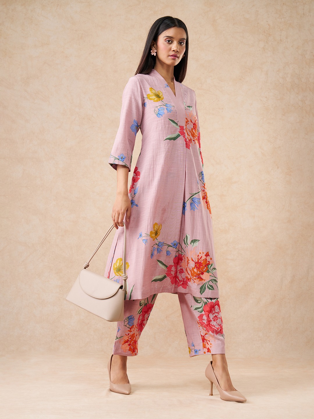 Pink Floral Print Kurta Set