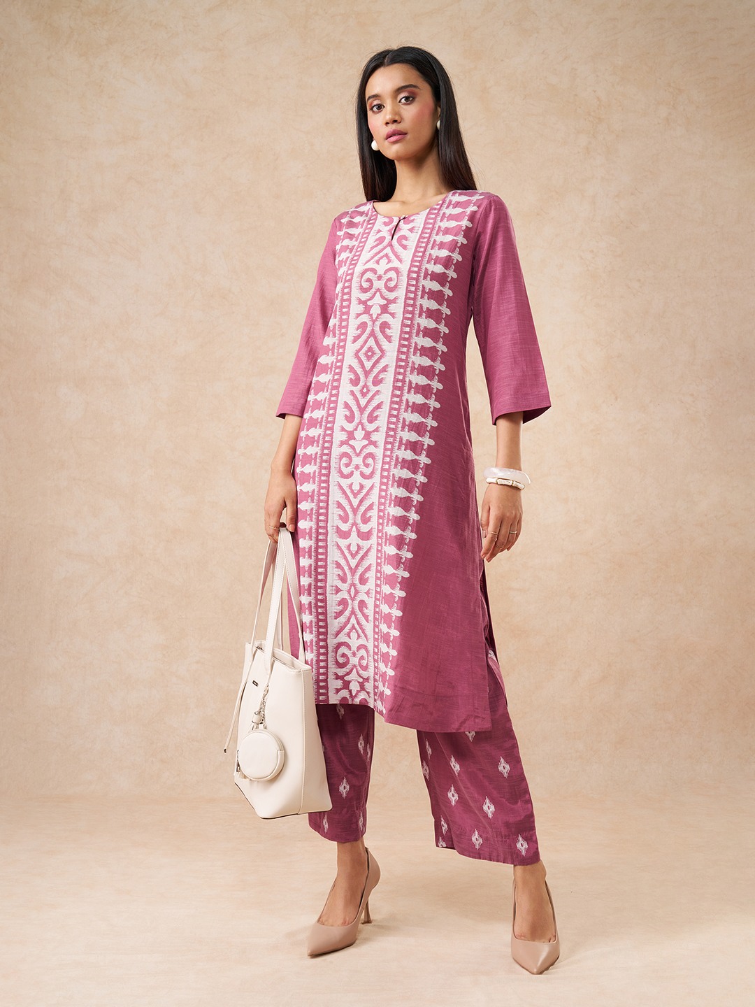 Pink Ikat Print Kurta Set