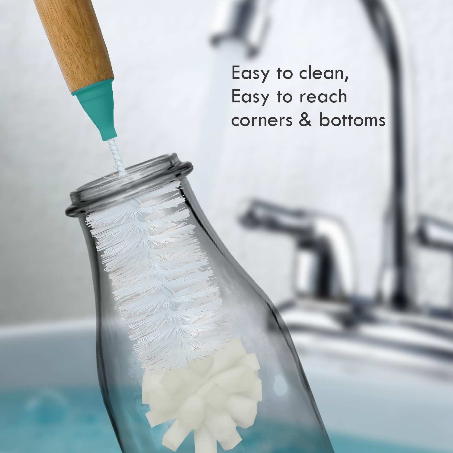 Market99  Bottle Cleaning Brush, Comfortable Grips Bottle Brush Water Bottle Brushes with Foam end and Bamboo Handle