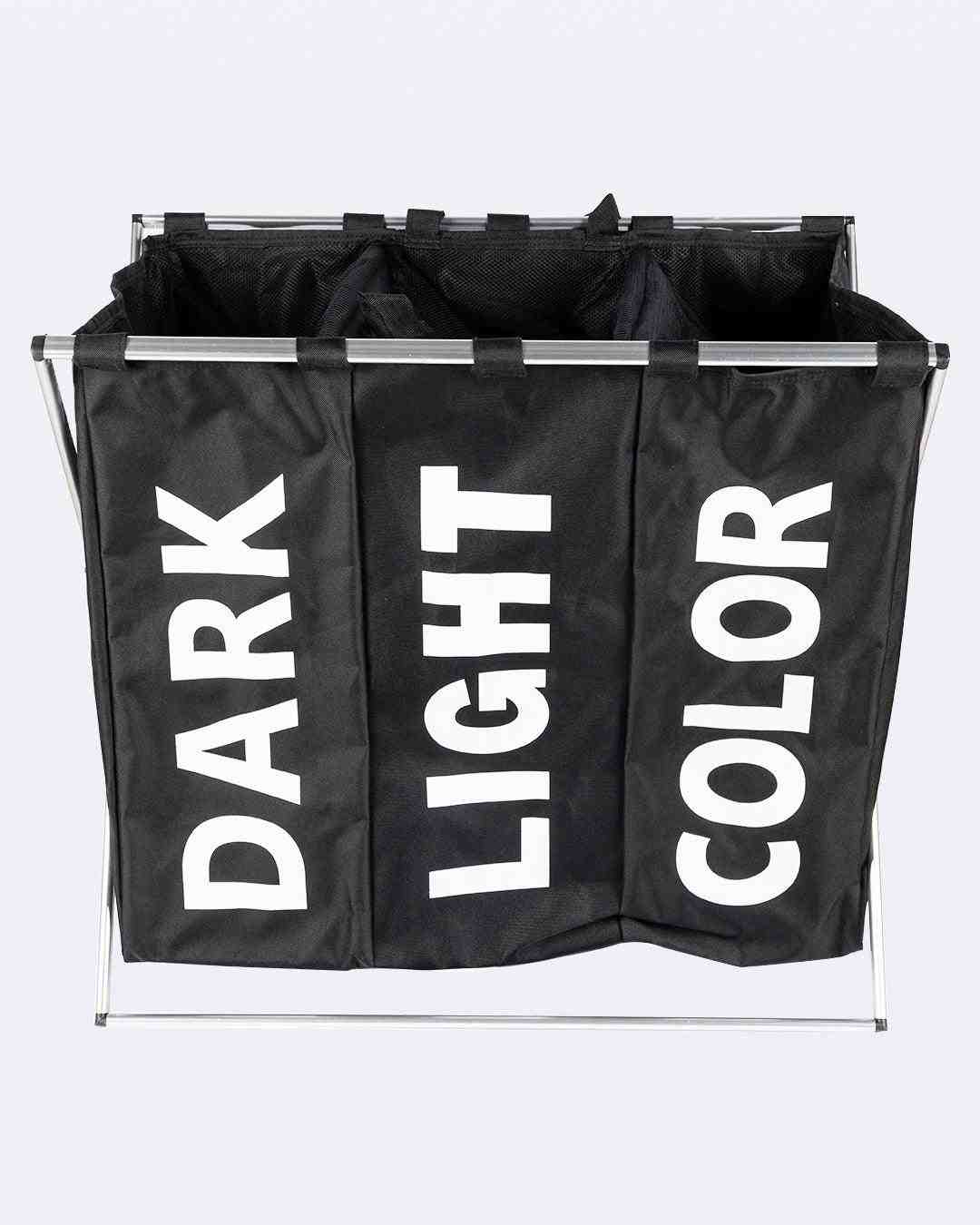 Market 99 Market 99 Laundry Basket with 3 Compartments for Dark, Light and Mix Colour Clothes, Black, Oxford Fabric