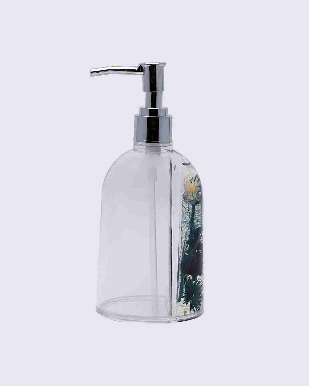 Market 99 Plastic Soap Dispenser Set for Bathroom Wash Basin Kitchen Sink Liquid Handwash Pump Self Adhesive Refillable & Reusable,Floral Design, Blue - 250 Ml