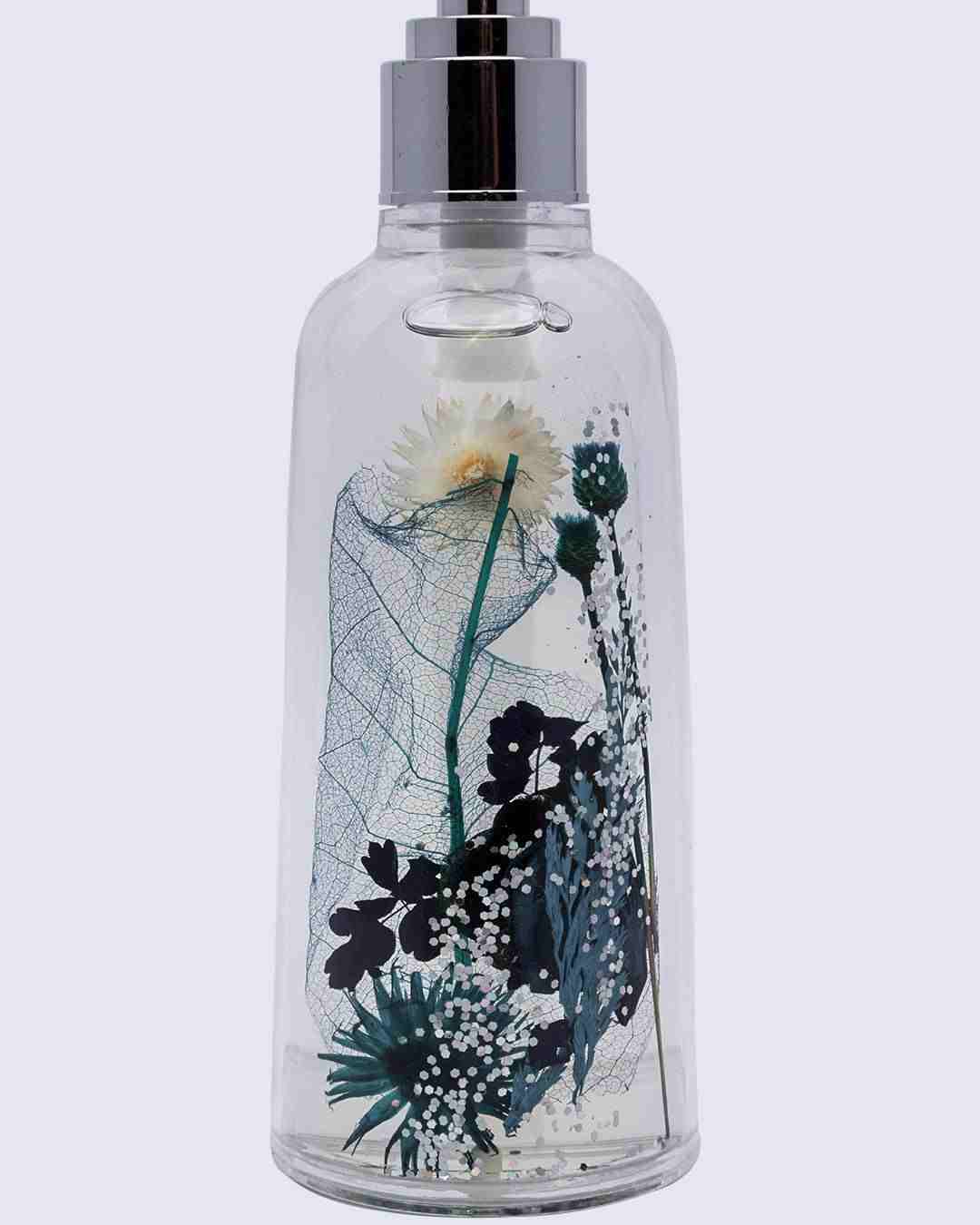 Market 99 Plastic Soap Dispenser Set for Bathroom Wash Basin Kitchen Sink Liquid Handwash Pump Self Adhesive Refillable & Reusable,Floral Design, Blue - 250 Ml