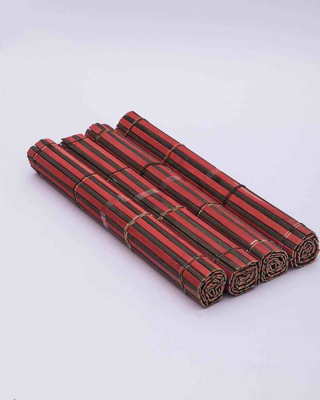 Bamboo Placemats, for Dining Table, Maroon Colour, Wood, Set of 4