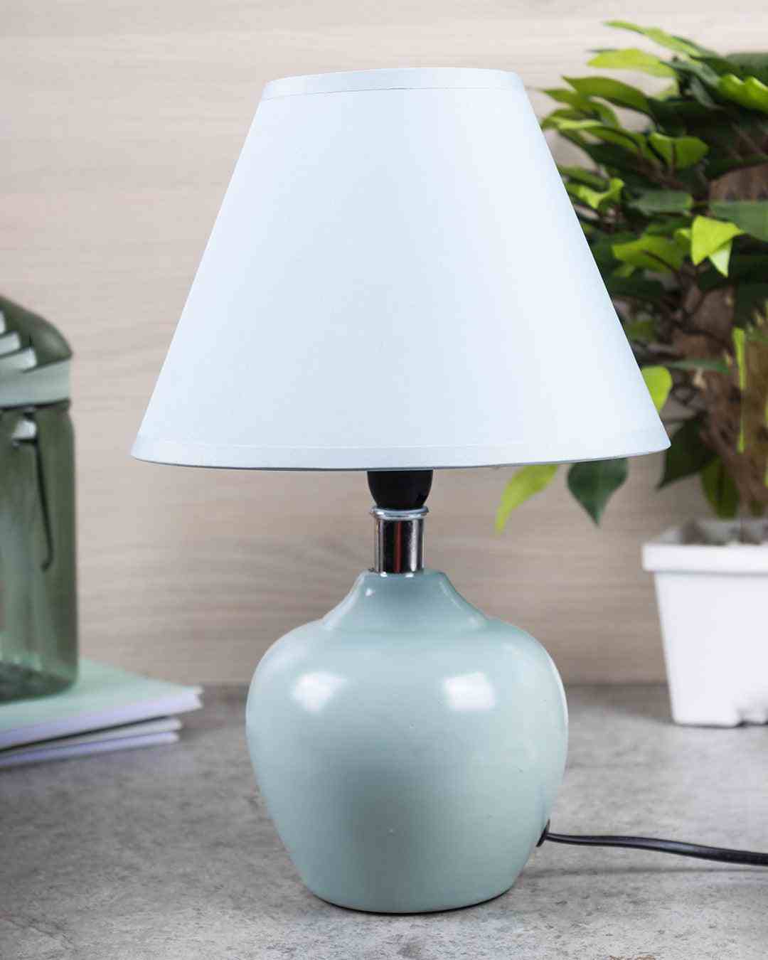 Market 99 Pyramid Shape Table Lamp Side Table for Living Room & Bedroom Diwali Christmas D�coration Lighting in Ceramic, Turquoise (20 X 20 X 30 cm)