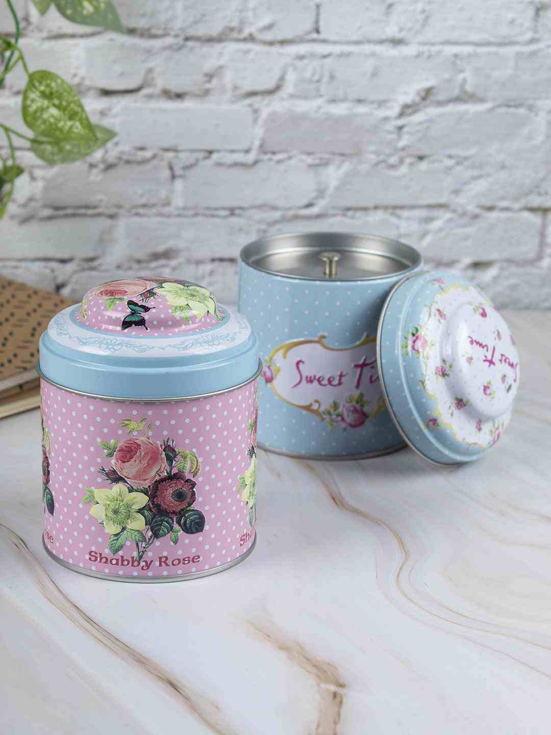 Floral Tin Storage Canisters Assorted Colour