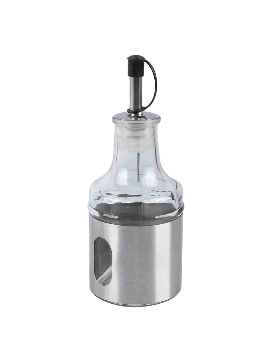 Market 99 Oil Dispenser Bottle Glass For Cooking Vinegar Kitchen Dispenser Leak Proof Storage Bottle Pourer Set Of 2 - Silver, 220 Ml