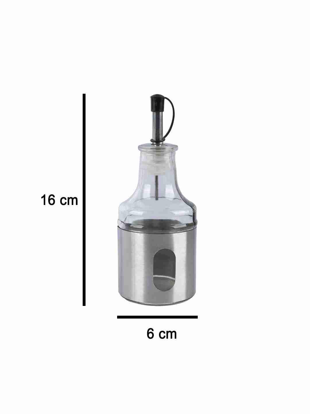 Market 99 Oil Dispenser Bottle Glass For Cooking Vinegar Kitchen Dispenser Leak Proof Storage Bottle Pourer Set Of 2 - Silver, 220 Ml
