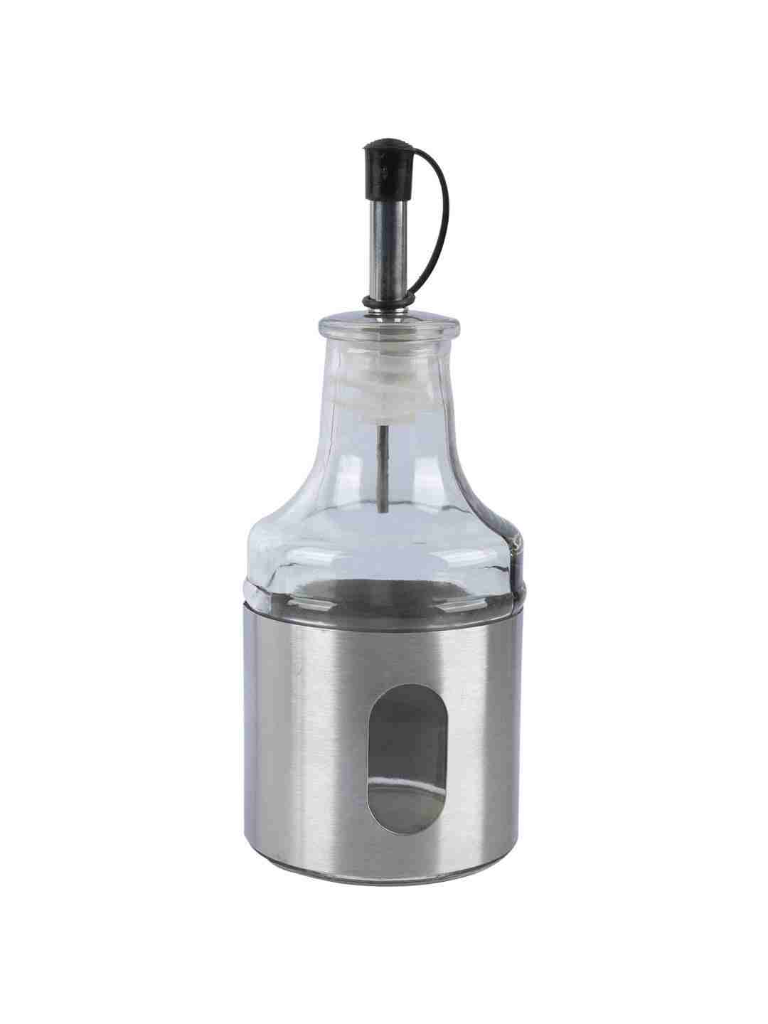 Market 99 Oil Dispenser Bottle Glass For Cooking Vinegar Kitchen Dispenser Leak Proof Storage Bottle Pourer Set Of 2 - Silver, 220 Ml